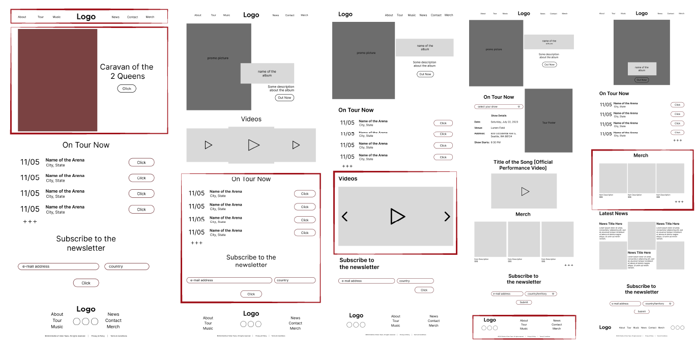 Homepage wireframes