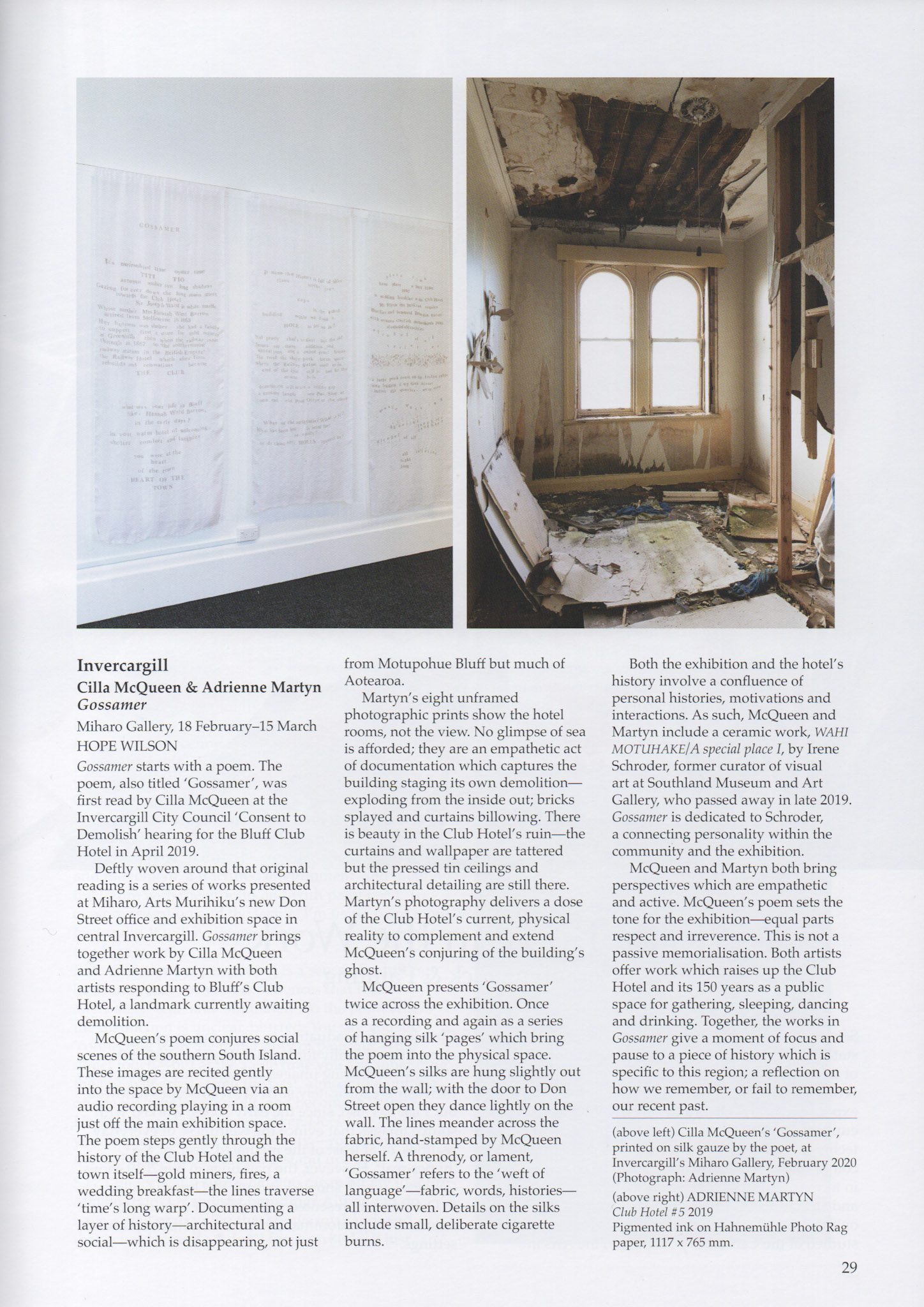 Gossamer review by Hope Wilson Art New Zealand Winter 2020