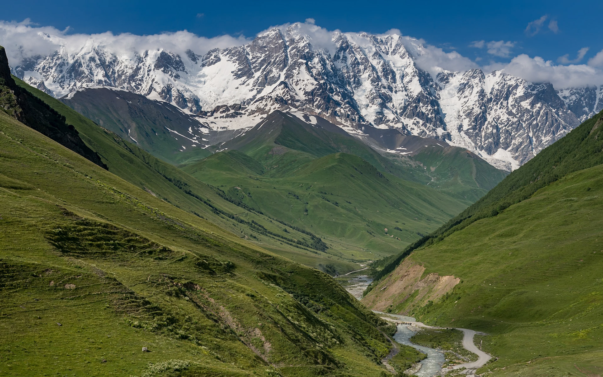 Enguri River and Shkhara Ridge.