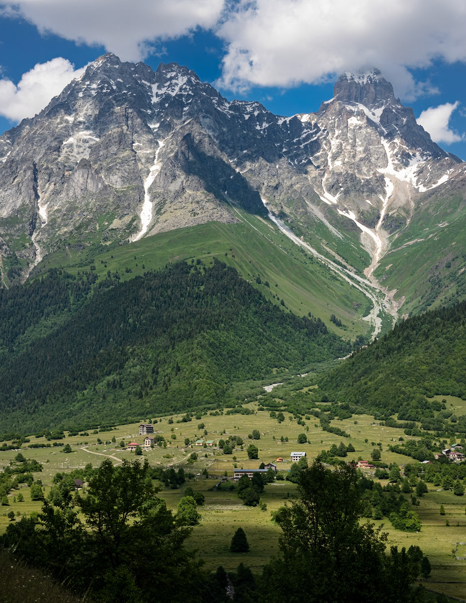 Lower Dolra Valley and Mount Ushba.