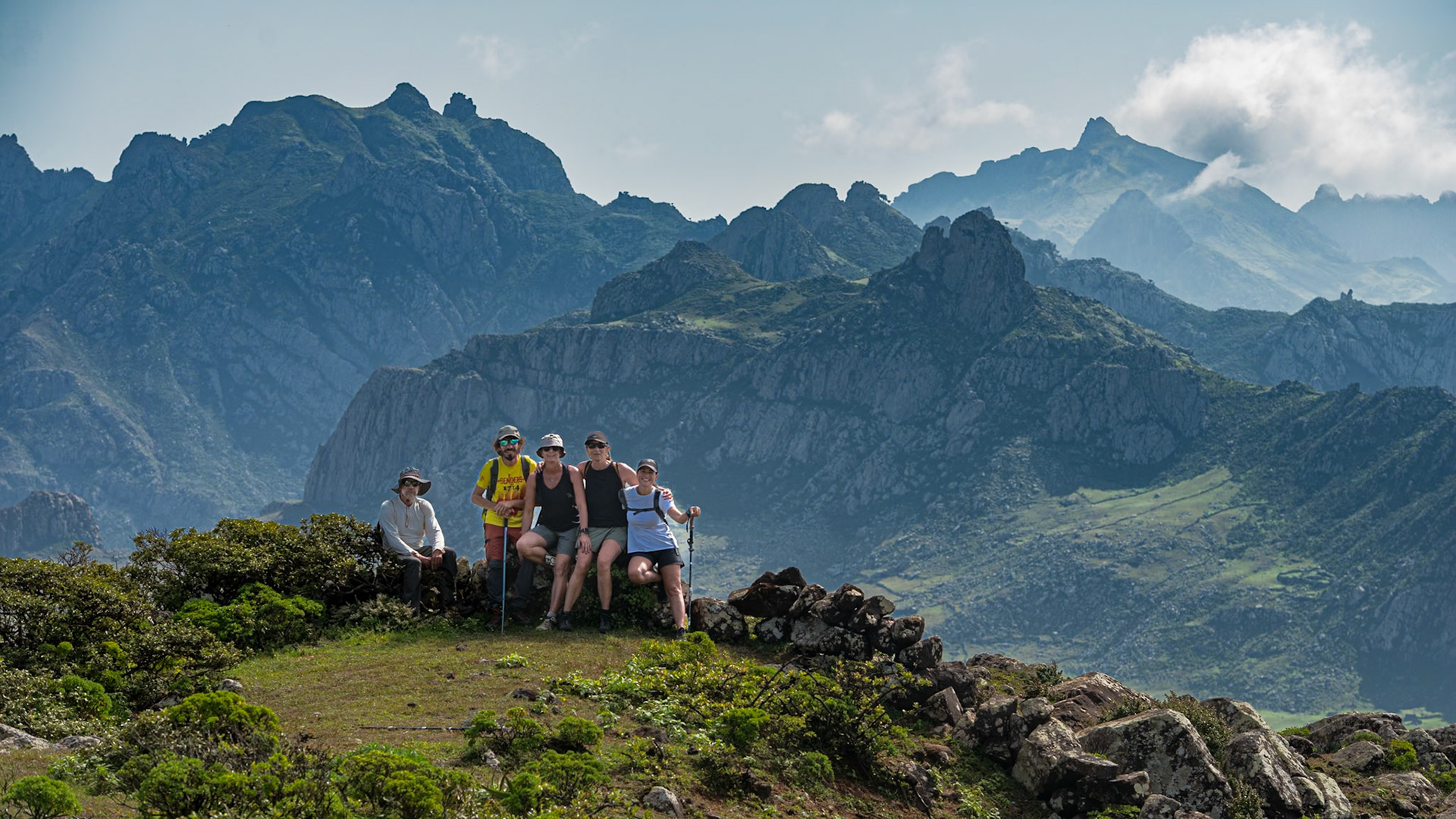 Climbing to a fantastic lookout over the Haggeger mountains and the sea