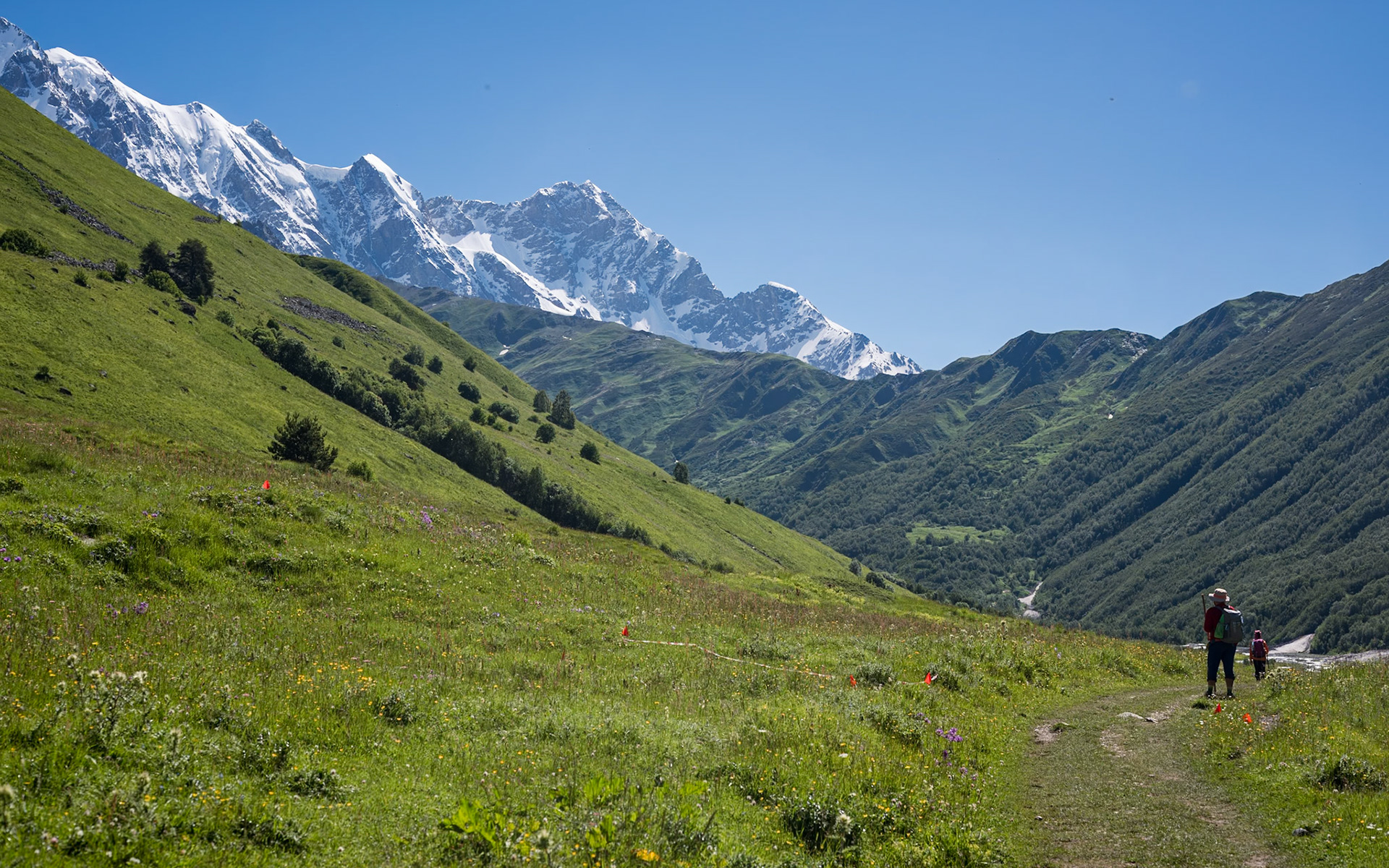Hiking the Adishichala Valley on the way up to Chkhunderi Pass.