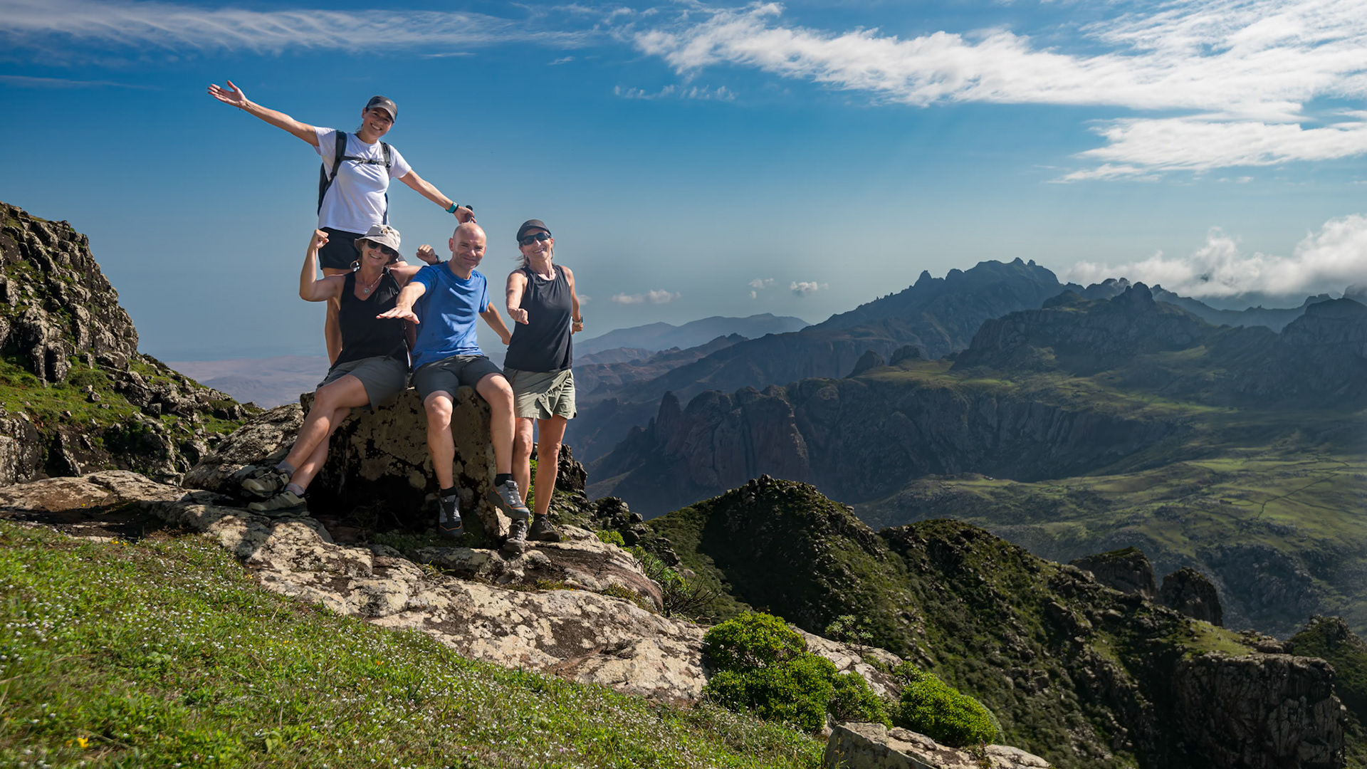 Climbing to a fantastic lookout over the Haggeger mountains and the sea
