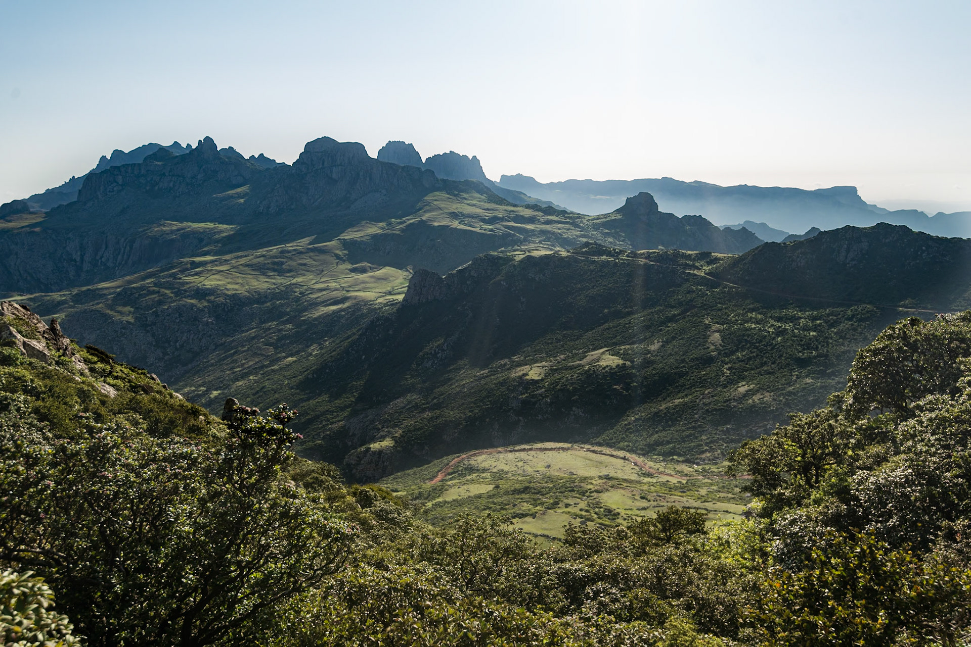 Climbing to a fantastic lookout over the Haggeger mountains and the sea