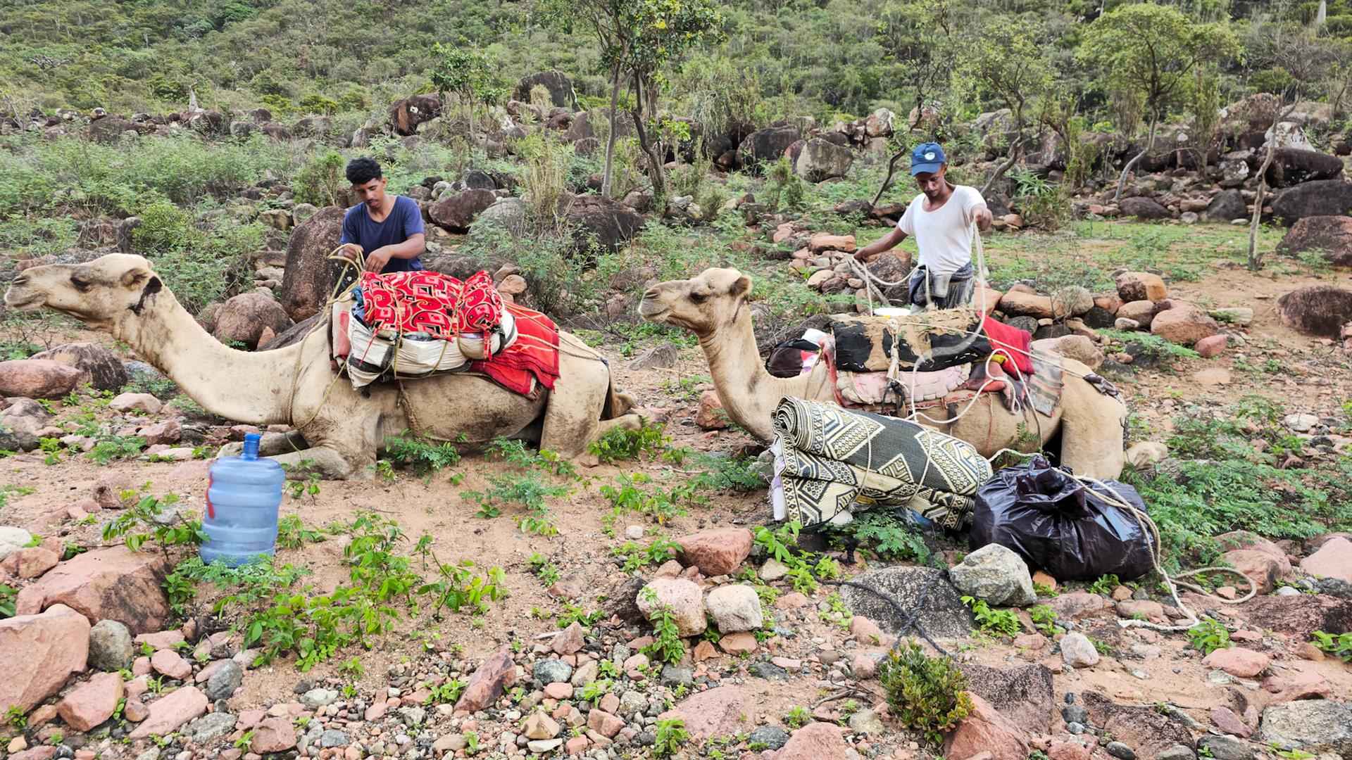 Prepping the campsite beside the wadi