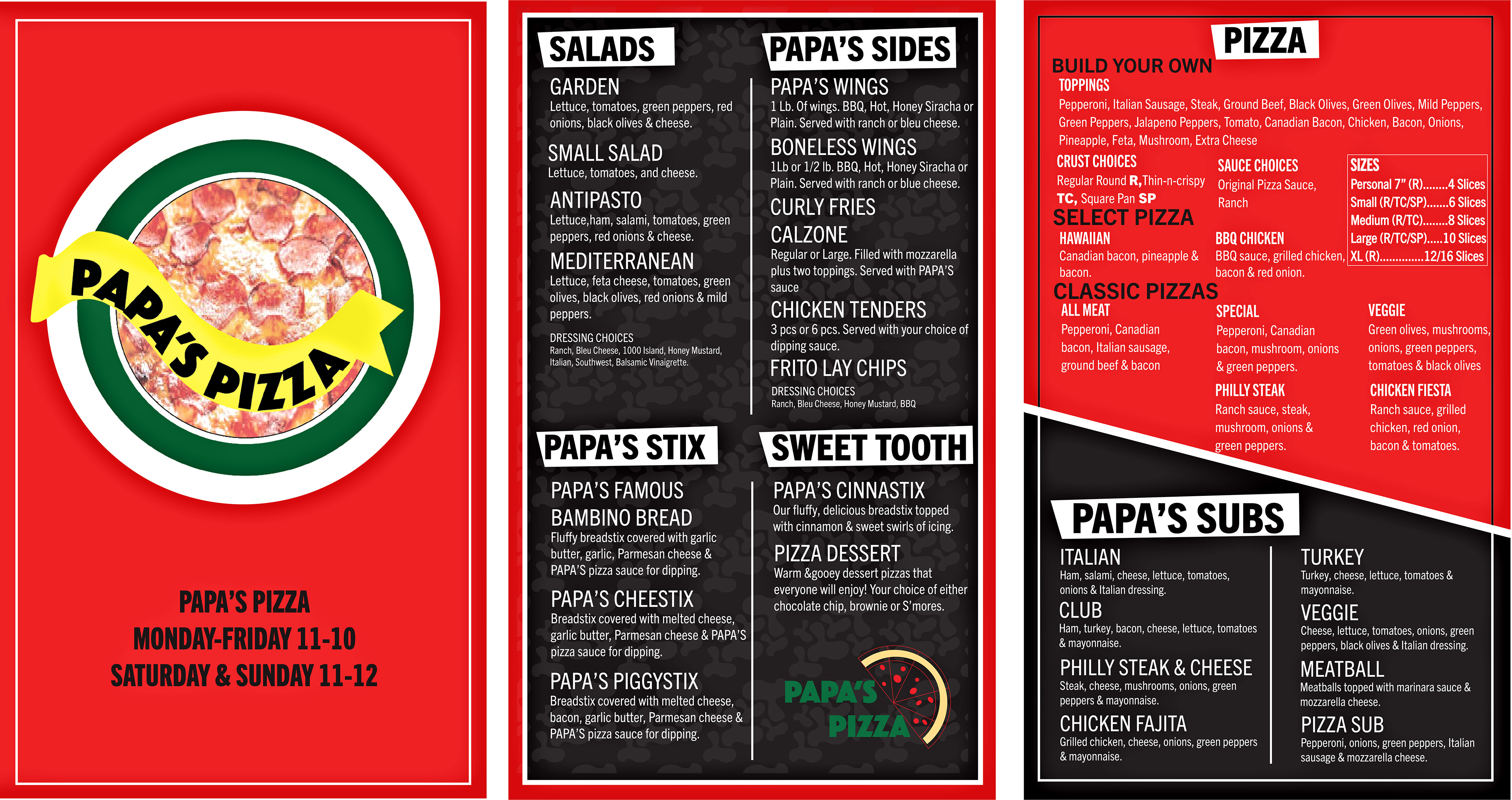 Menu - Papa's Pizza