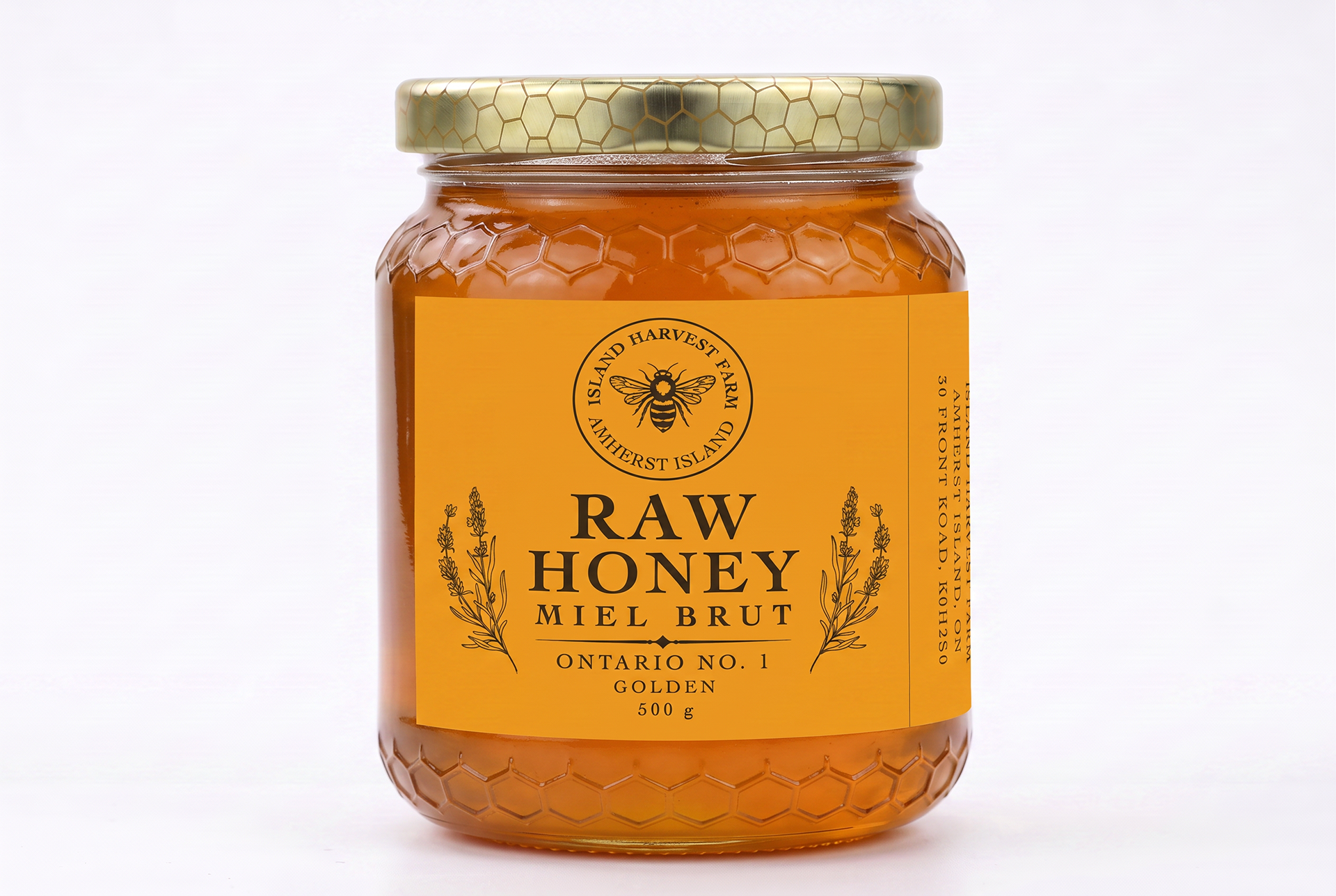 Mockup of the golden honey jar and packaging.