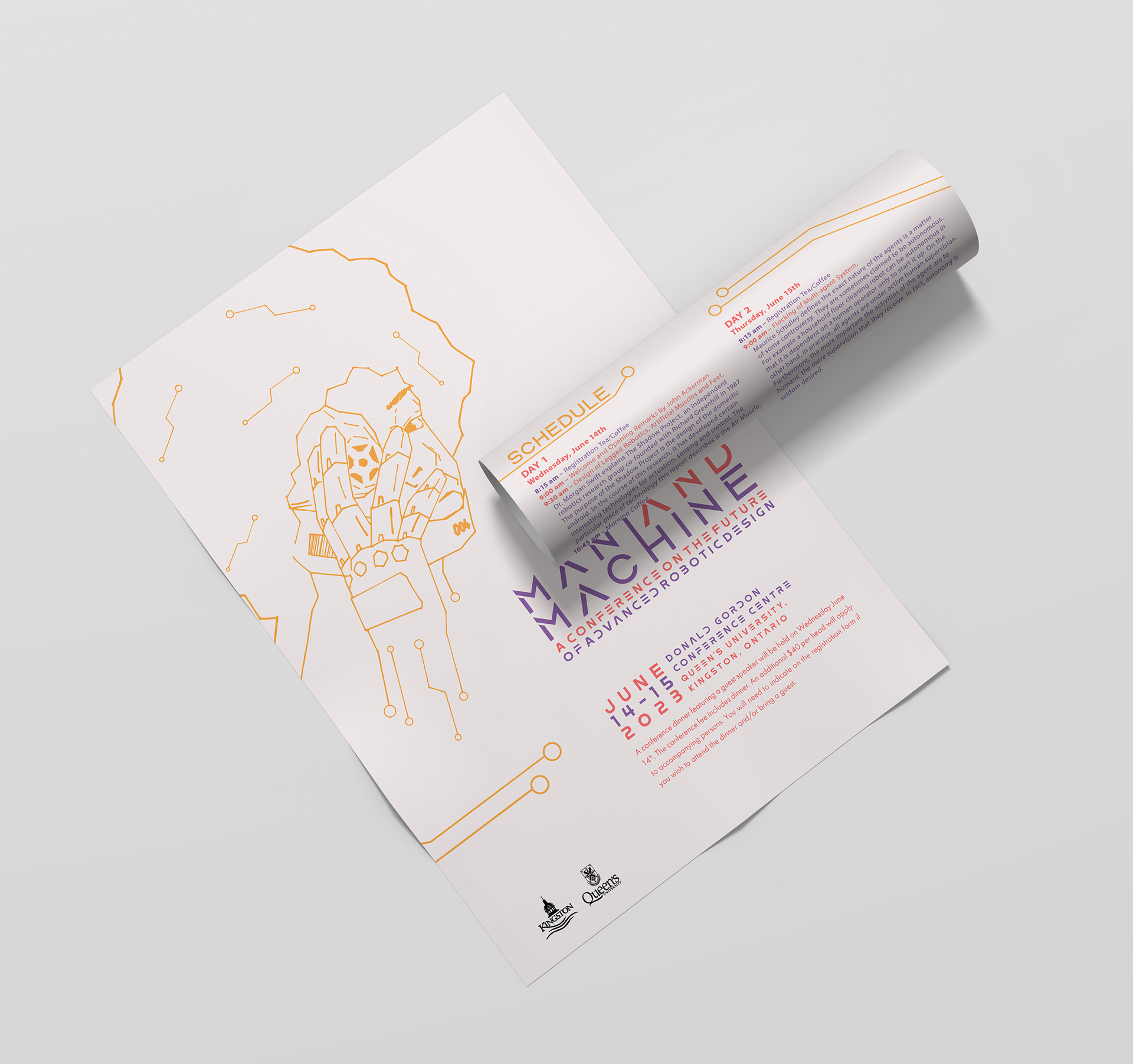 A folded mockup of the conference poster, demonstrating the material on either side