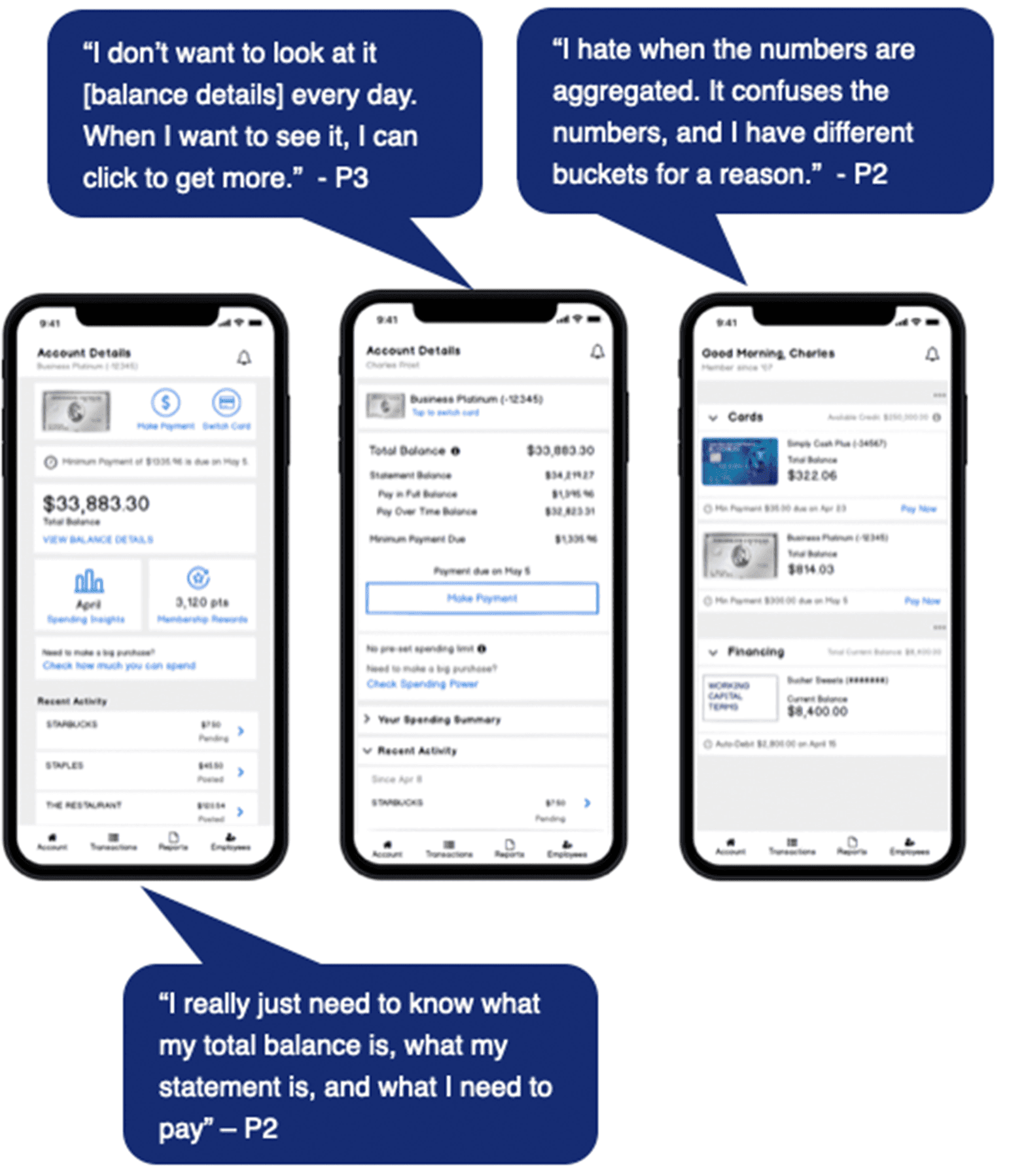 User feedback blurbs with concept testing screens