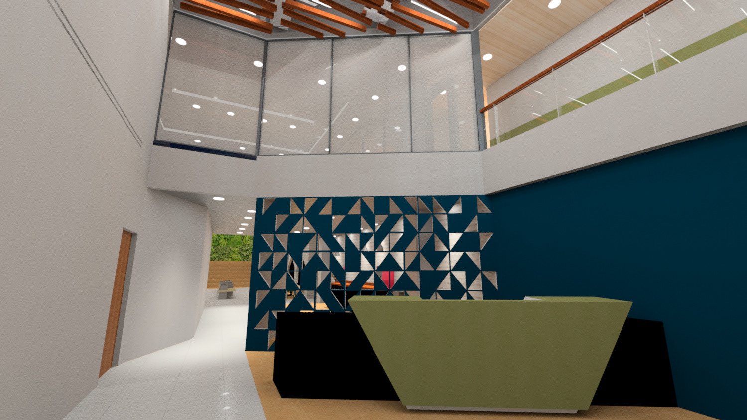 Conference room above is in use (opaque glass)