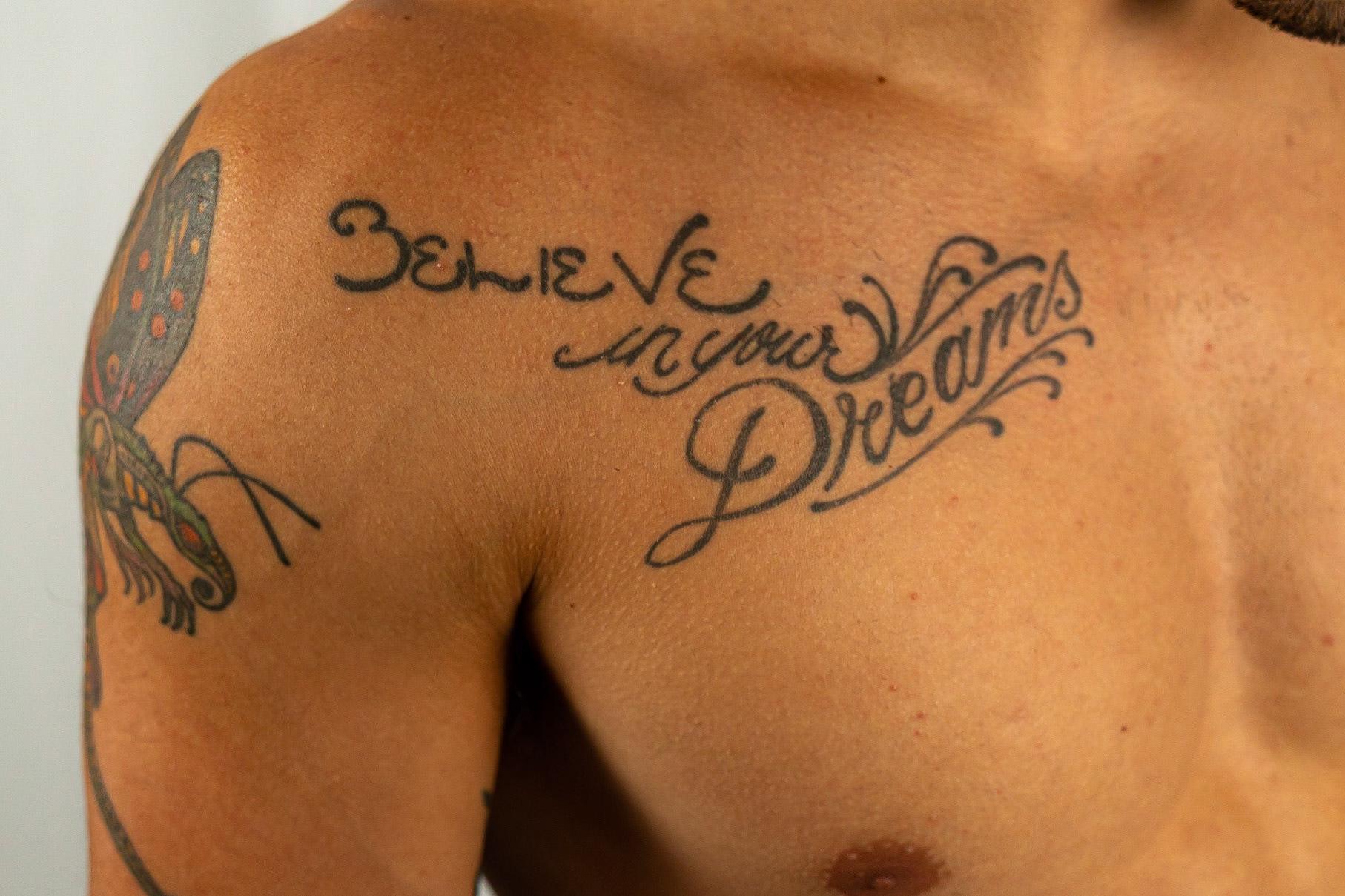 This was my first tattoo, so I wanted something simple yet meaning. I love typography so I wanted to have pretty letters and the quote was just perfect for it to remind myself to never stop dreaming.