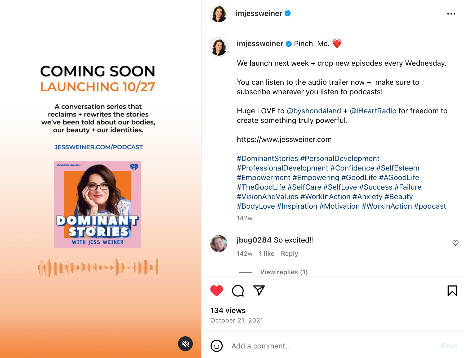 COMING SOON Audio Graphic for Dominant Stories with Jess Weiner