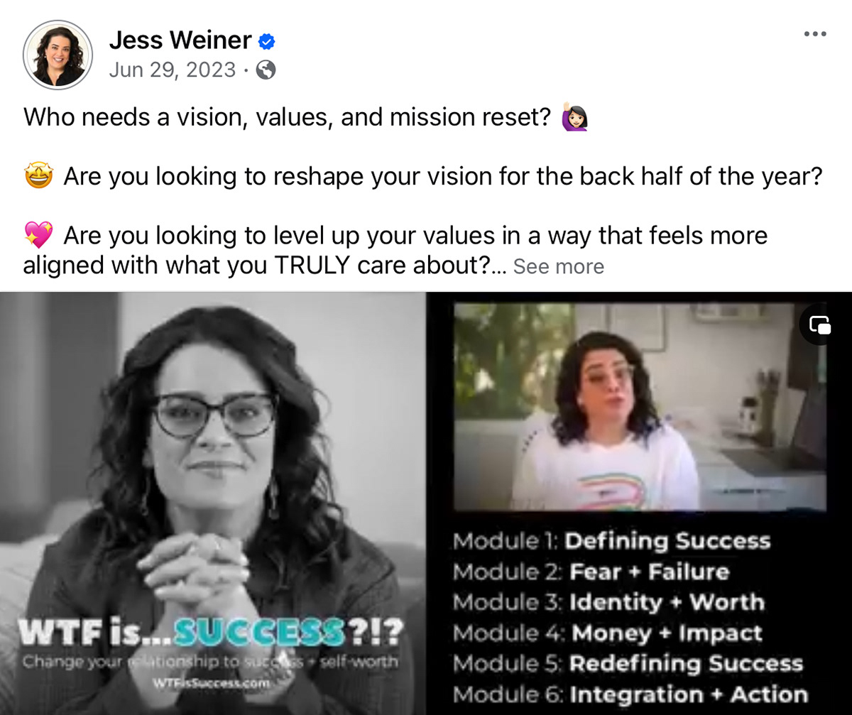 WTF is Success Course Sign-up Facebook Post — Who needs a vision, values, and mission reset?