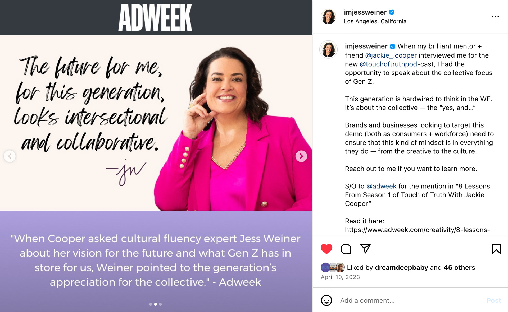 Jess Weiner Adweek feature: “The future for me,  for this generation, looks intersectional and collaborative.”