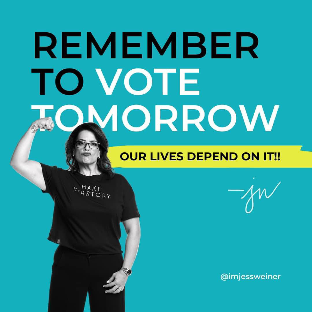Quote Graphic: Remember to vote tomorrow. Our lives depend on it.