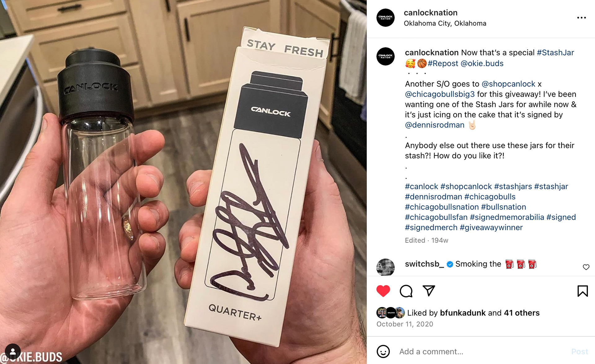 Now that’s a special #StashJar 🥰 🏀 — (WE GAVE AWAY A STASH JAR SIGNED BY DENNIS RODMAN) — [UGC: copy by Tash Guimond, photo by @okie.buds, autograph retrieved by Brandon Rea]