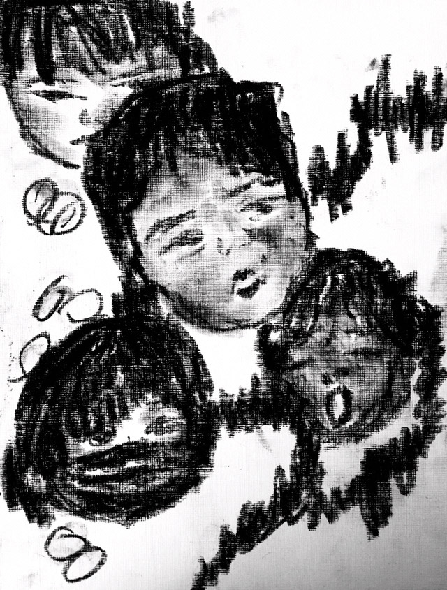 Repurposed previous work. In this context, this shows the Creature (subject in center) frazzled as he goes into town for the first time.