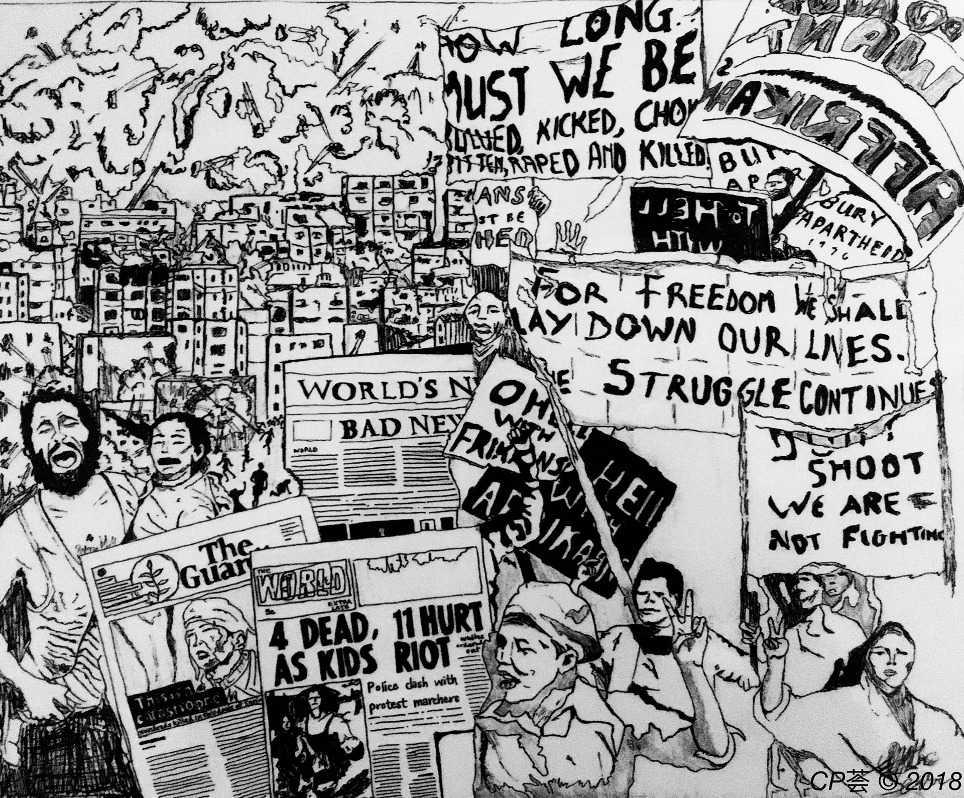 Social issues piece. Based off of Alan Paton's novel under the same title. Compares Soweto 1976 and Iran 2018 side by side, with news articles from both the times bringing the two together.