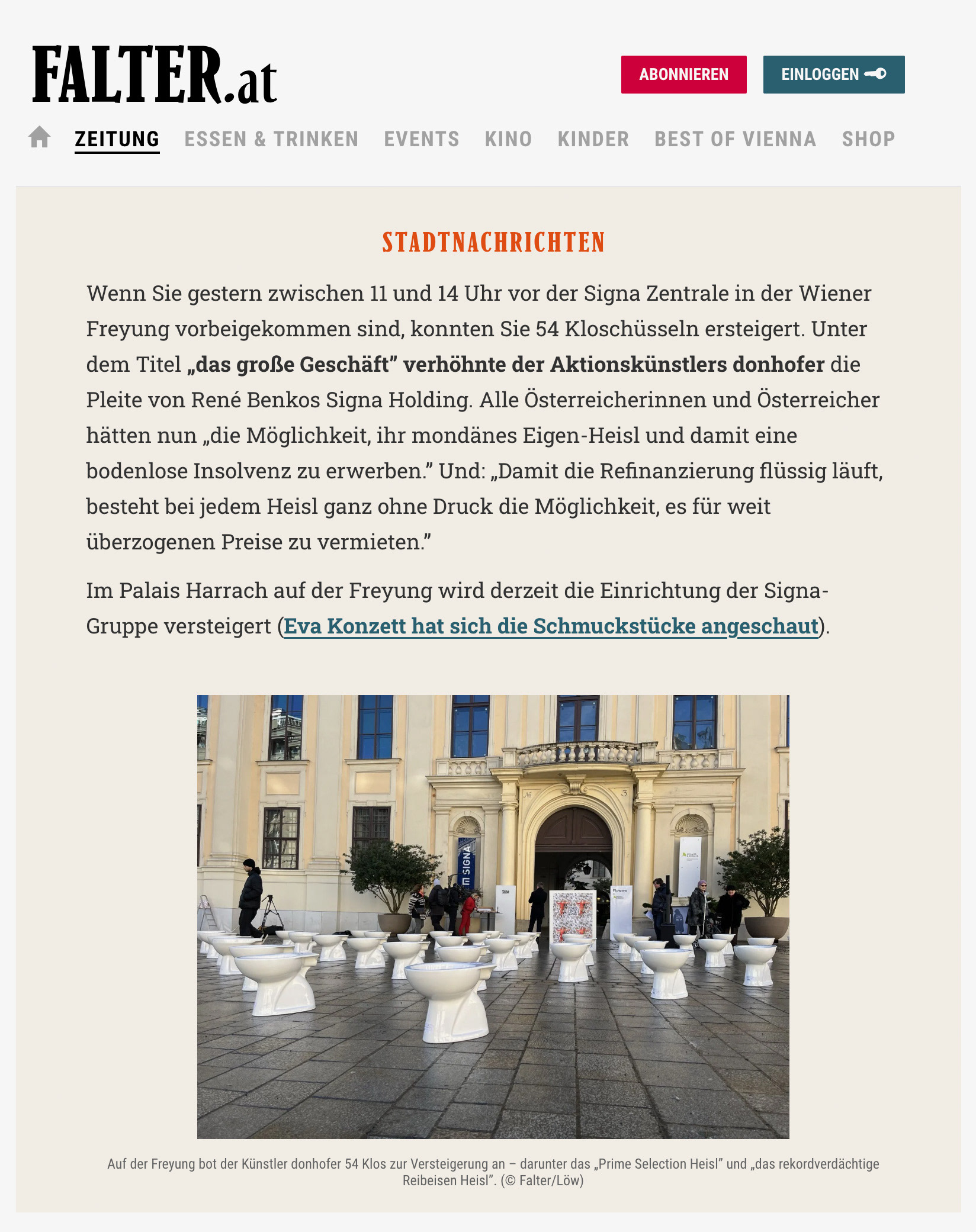 Berichterstattung über donhofer. im Falter