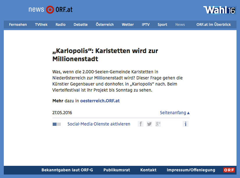 Karlopolis - Kunstaktion von donhofer. auf orf.at