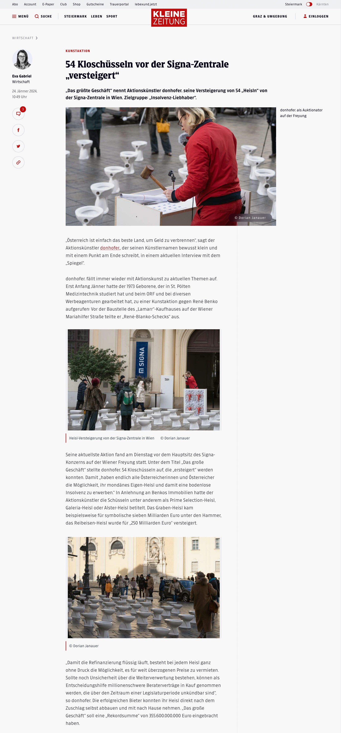 Kunstaktion "Das große Geschäft" in der Kleinen Zeitung