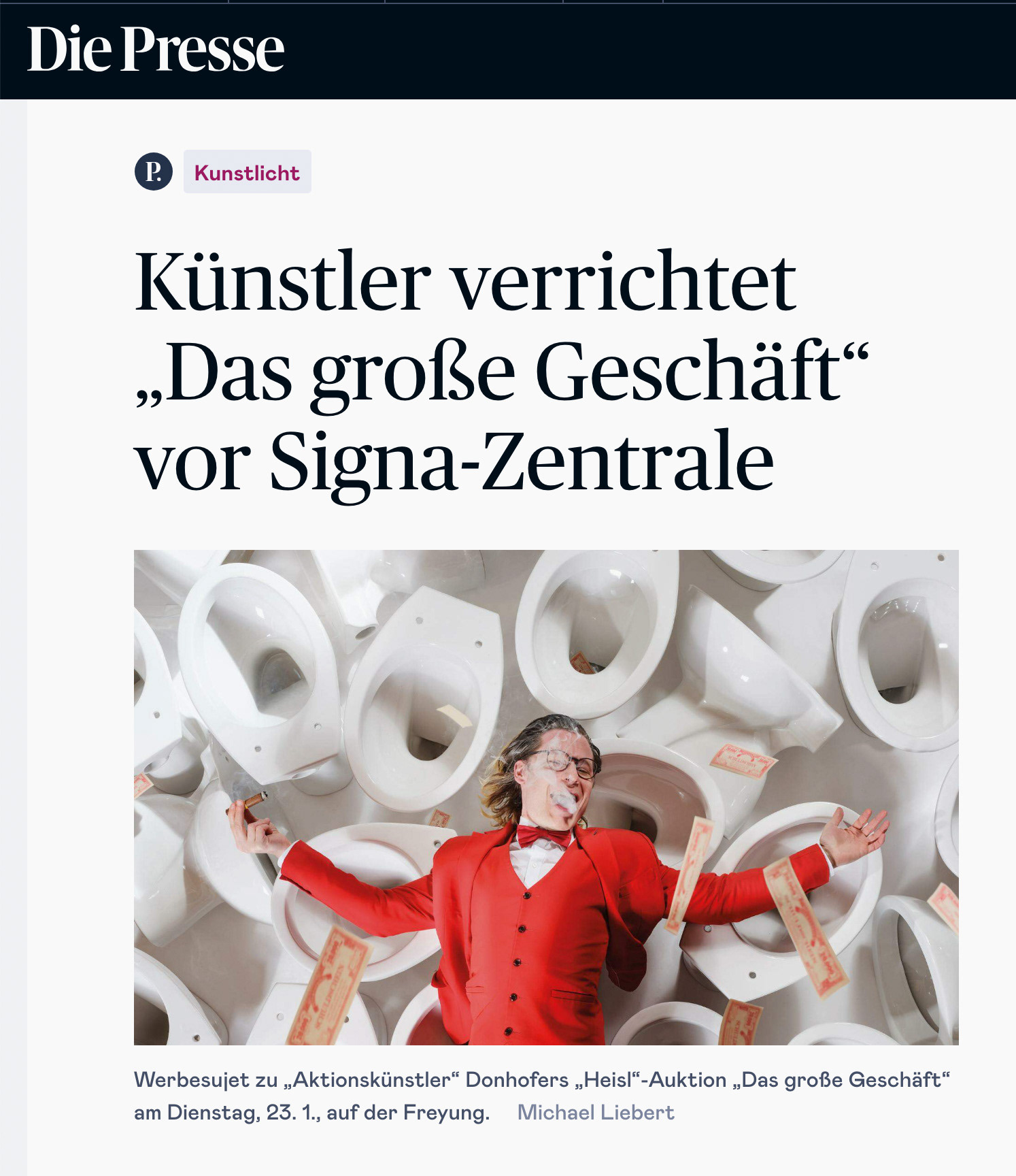 Aktionskunst von donhofer. in der Tageszeitung Die Presse