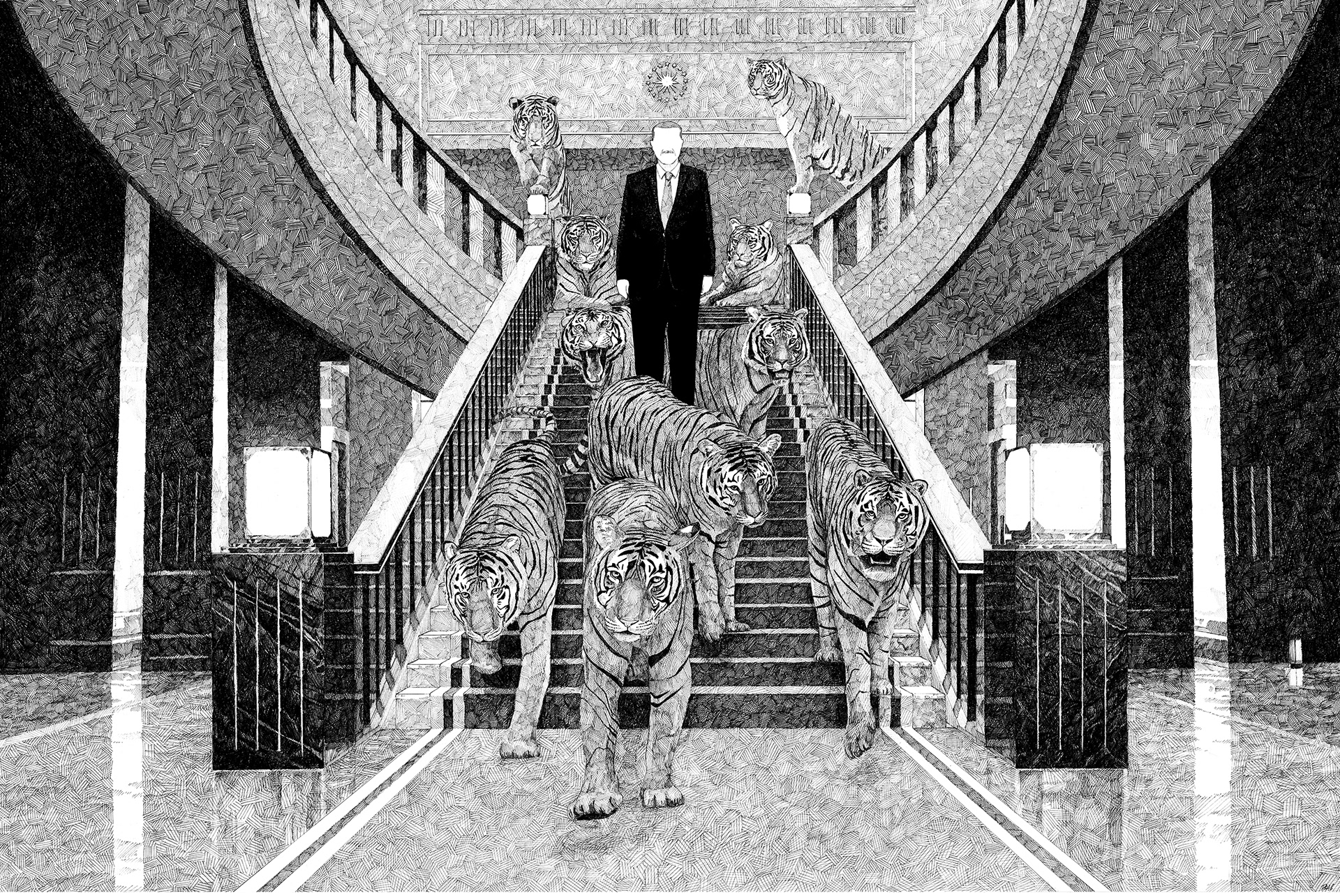 "Les tigres Anatoliens" Encre sur papier 80 x 120 cm