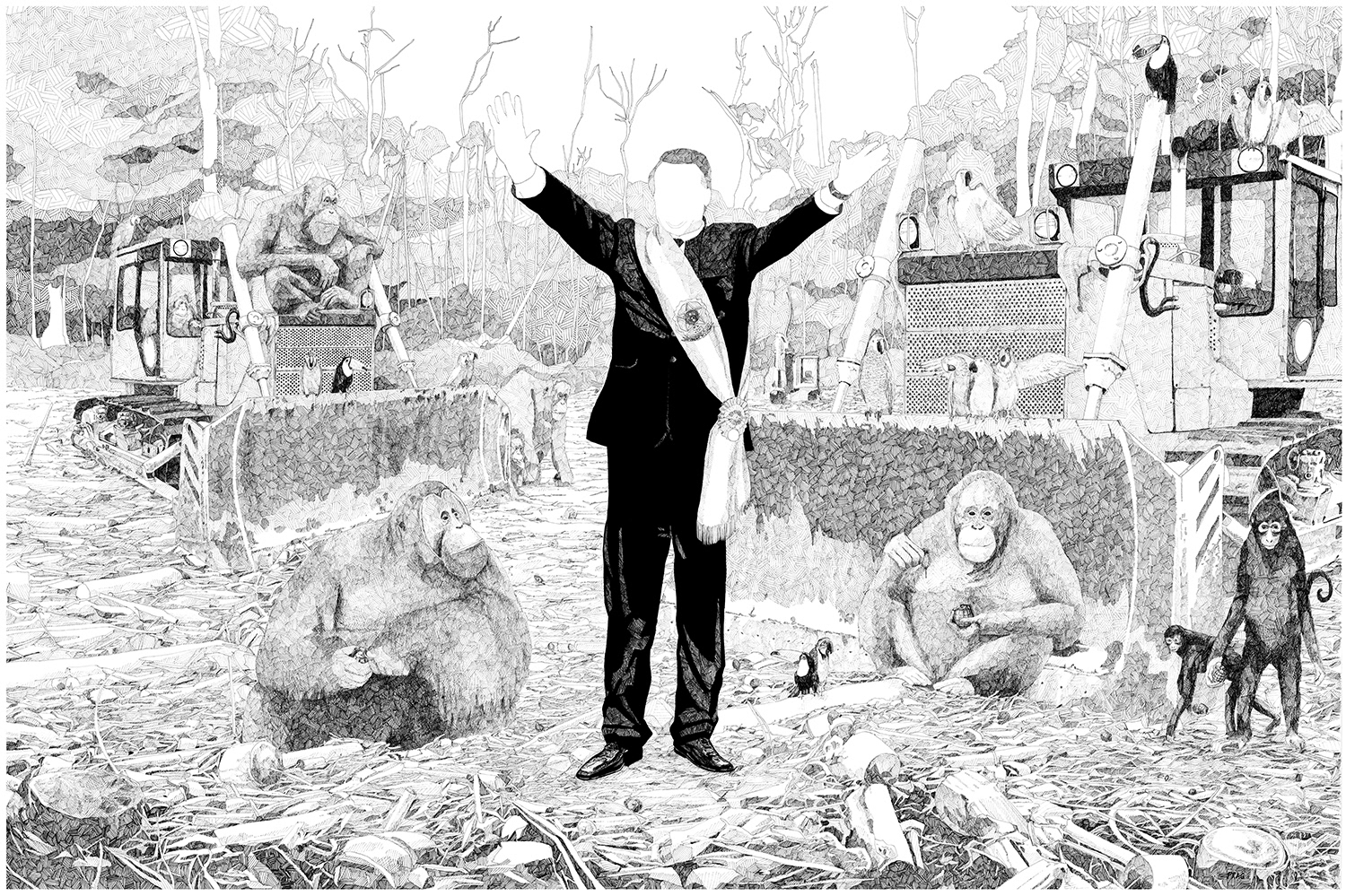 "Le livre de la jungle" Encre sur papier 80 x 120 cm