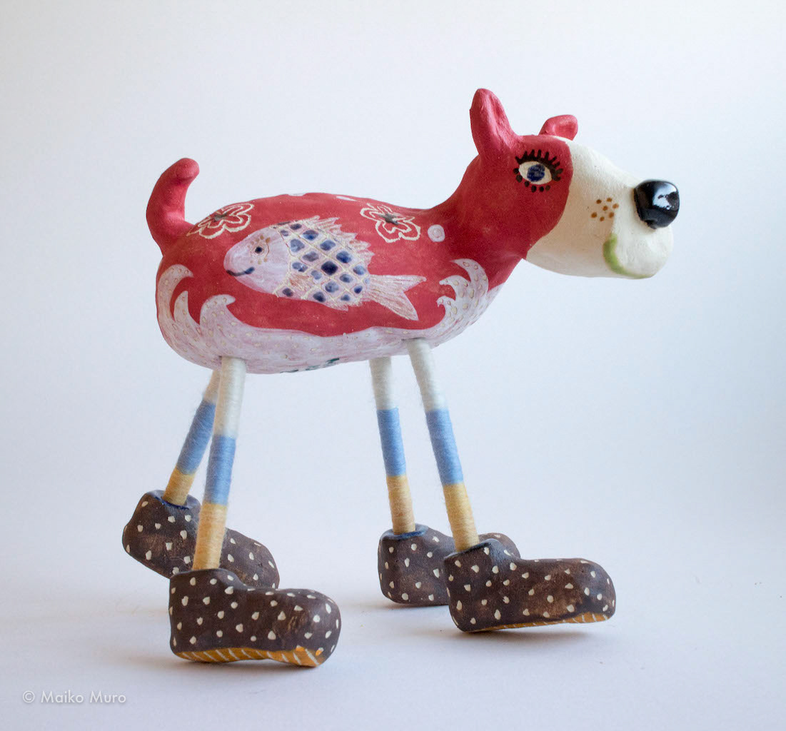 めでたい戌 happy dog 陶、アルミ、フェルト ceramic, aluminium, felt 16x16.5x9 cm / 2018