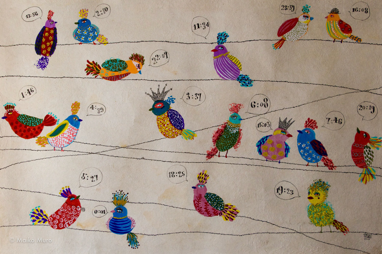 en la estación - different times (アマテ紙にアクリル、インク / 40x60 cm / 2011) en la estación - different times (acrylic and ink on amate paper / 40x60 cm / 2011)