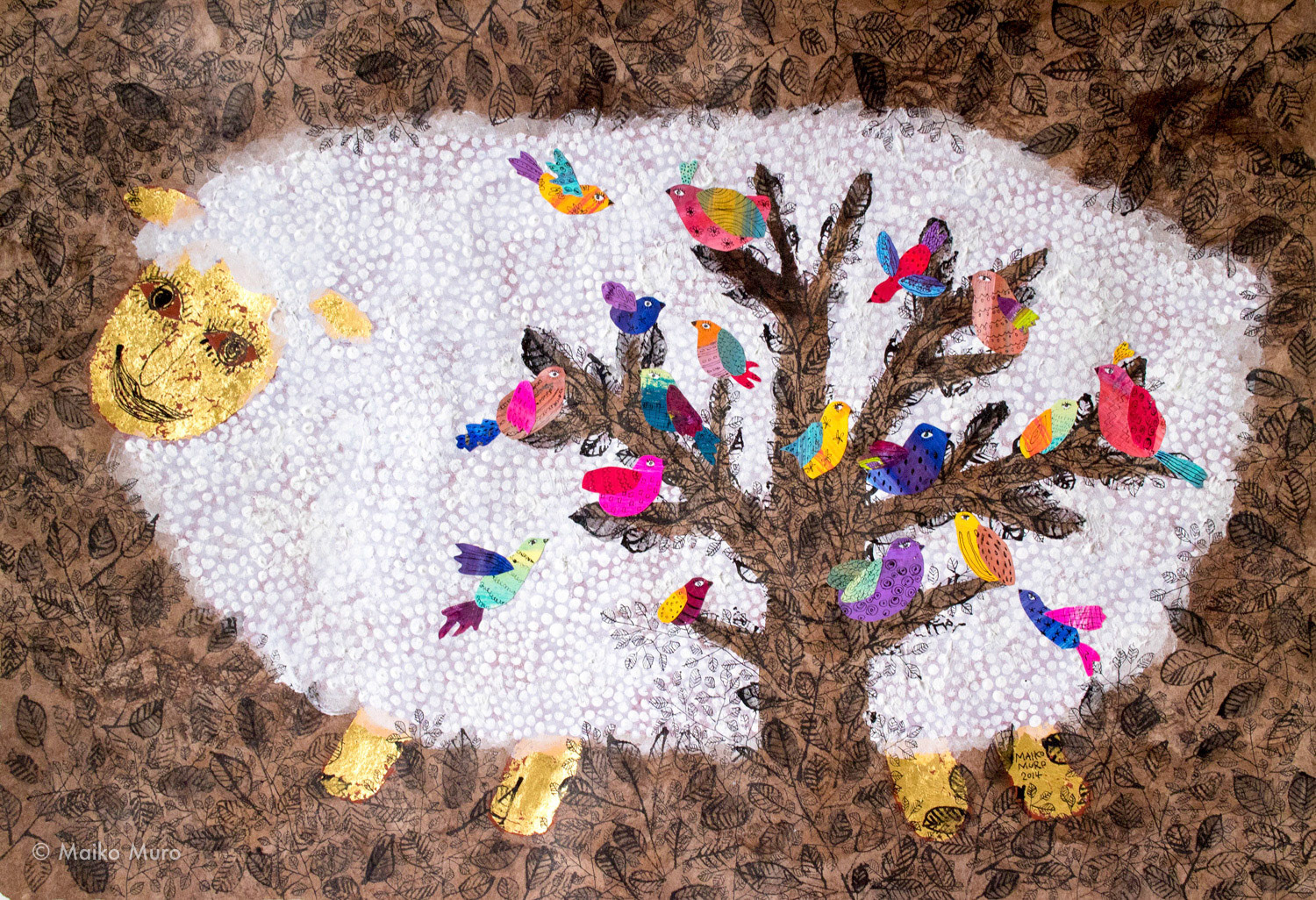 夢のあとさき II / アマテ紙にモデリングペースト、アクリル、インク、金箔 / 40 x 60 cm / 2014 Beyond the dream II / amate paper, modeling paste, acryl, ink, gold leaf / 40 x 60 cm / 2014