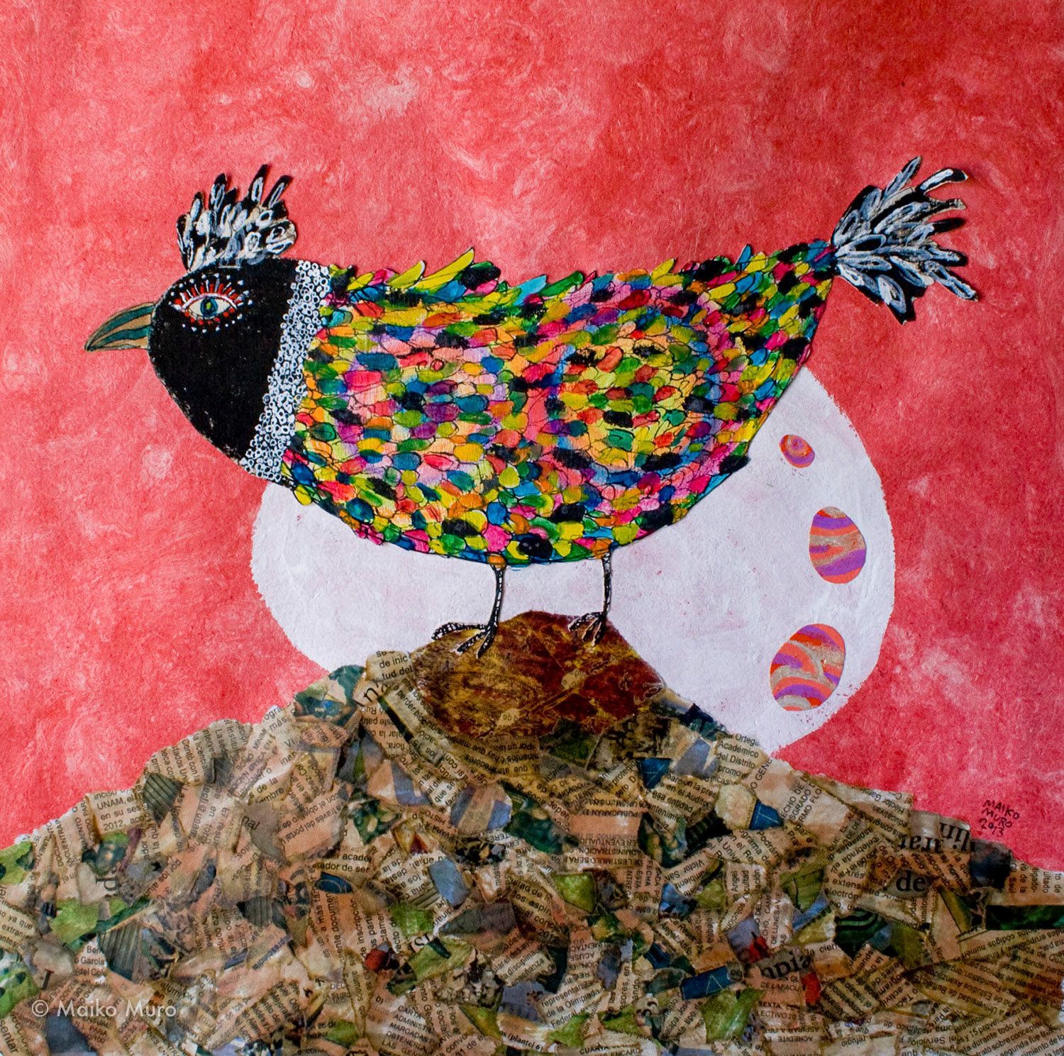 eggs / アマテ紙にアクリル、インク、コラージュ、バニス / 39.5x39.5 cm / 2013 eggs / acrylic and ink on amate paper, collage / 39.5x39.5 cm / 2013 