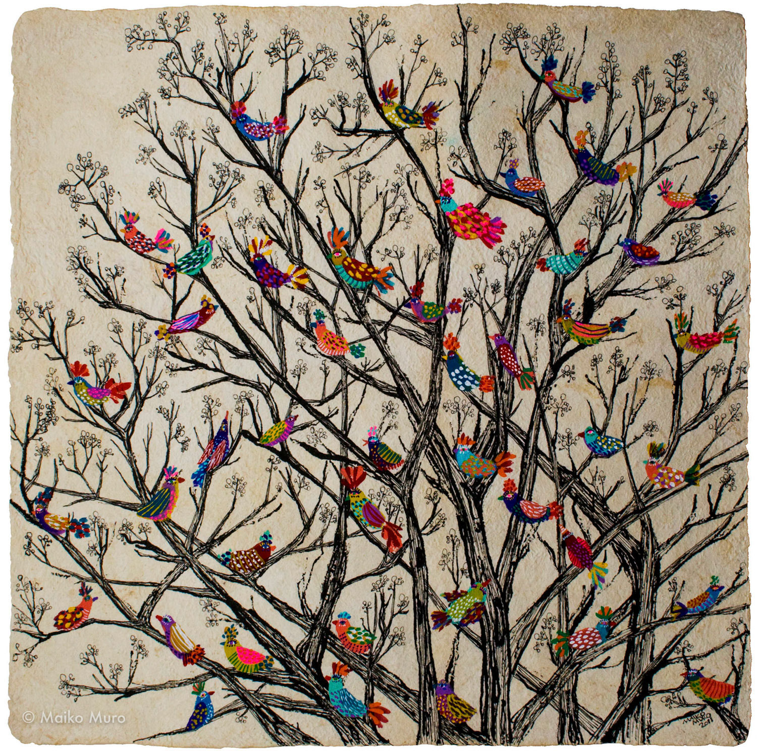 neighbors (アマテ紙にアクリル、インク / 40x40 cm / 2011) neighbors (acrylic and ink on amate paper / 40x40 cm / 2011)