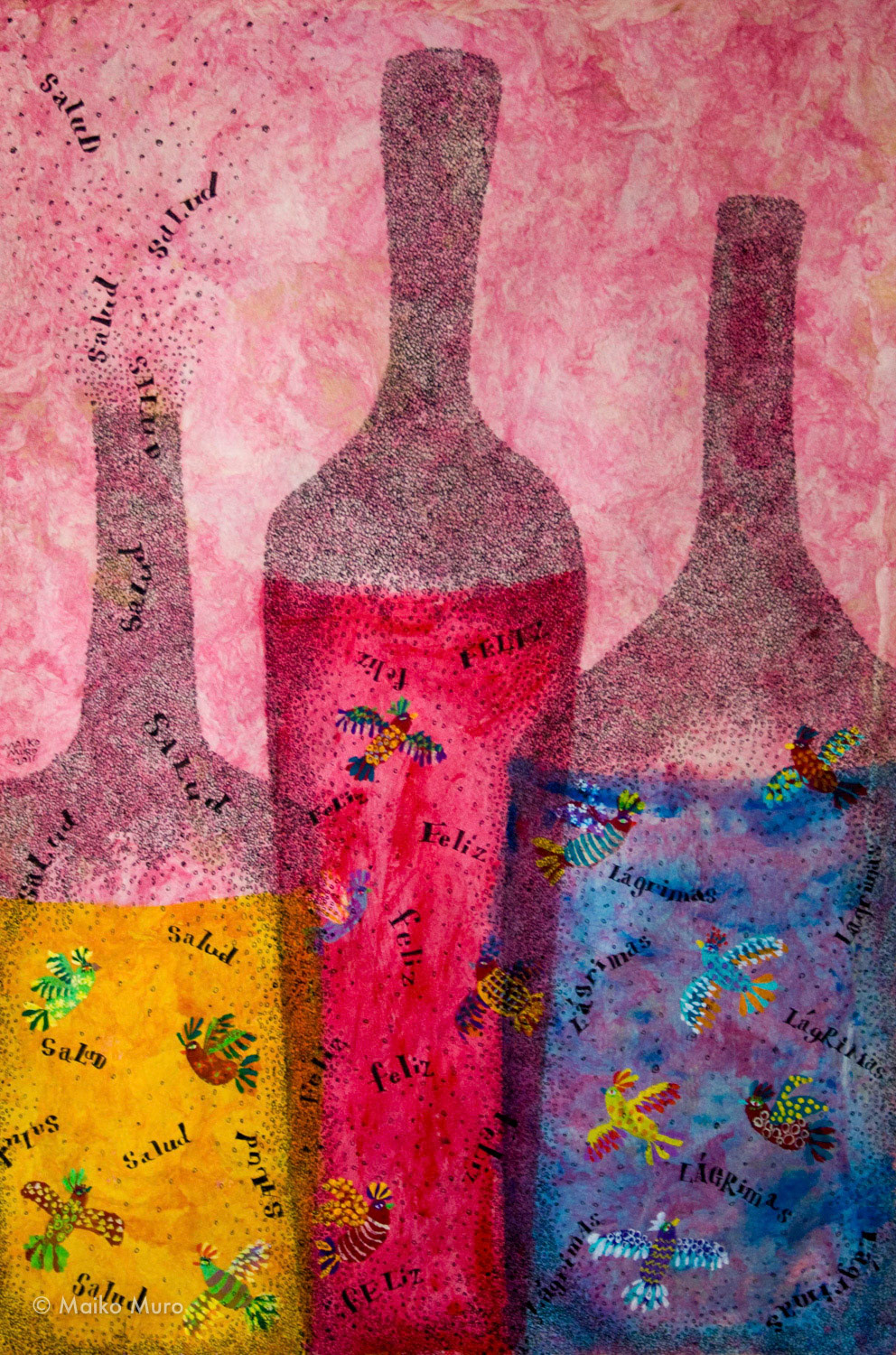 salud, feliz y lágrimas (アマテ紙にアクリル、インク / 60x40 cm / 2011) salud, feliz y lágrimas (acrylic and ink on amate paper / 60x40 cm / 2011)