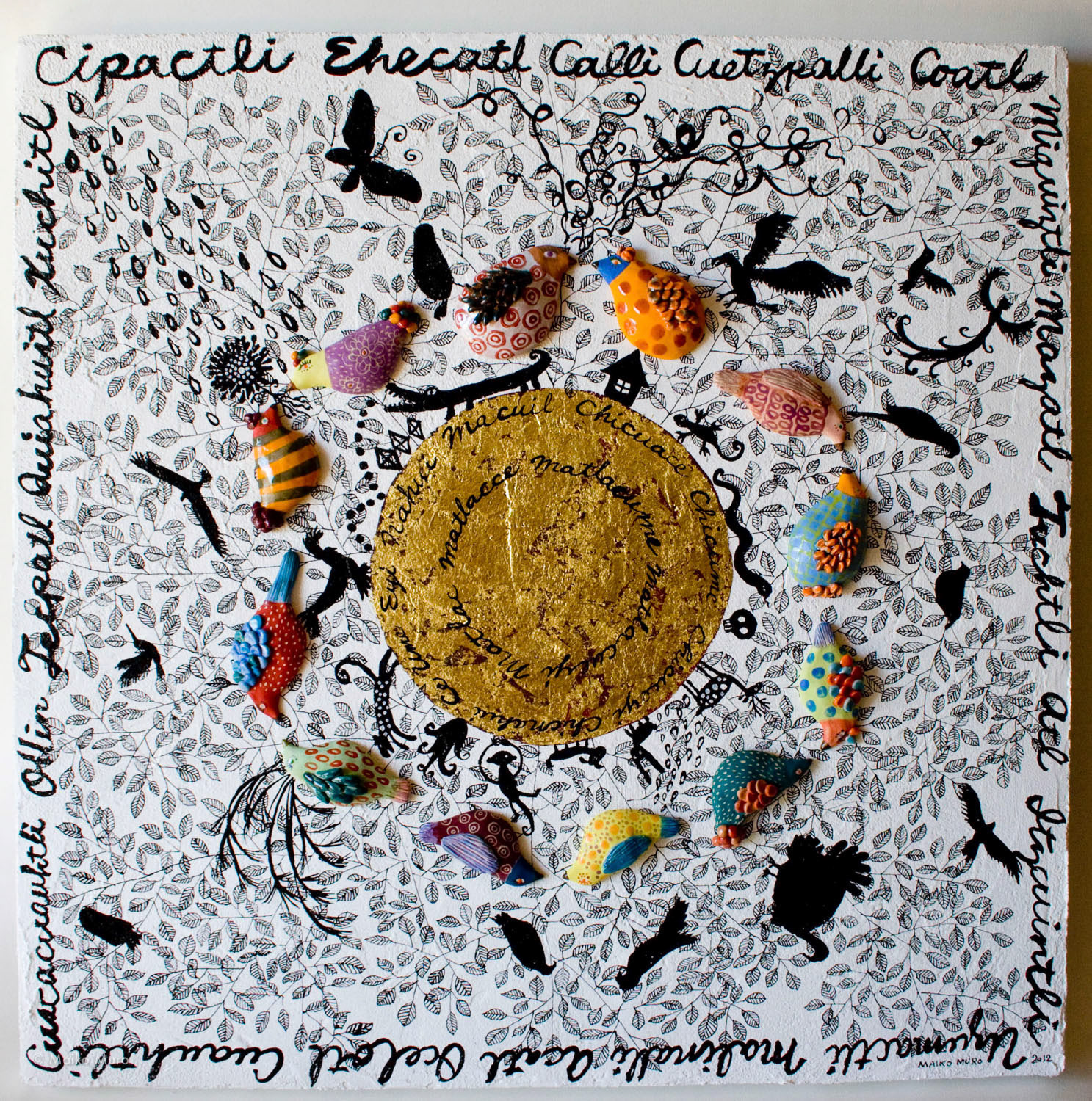 el tiempo - 時 - / アクリル、インク、陶、金箔、モデリングペースト、木ボード / 60 x 60.3 x 3 cm / 2012 el tiempo / ceramic, gold leaf, ink, acrylic and modeling paste on wooden panel / 60 x 60.3 x 3 cm / 2012