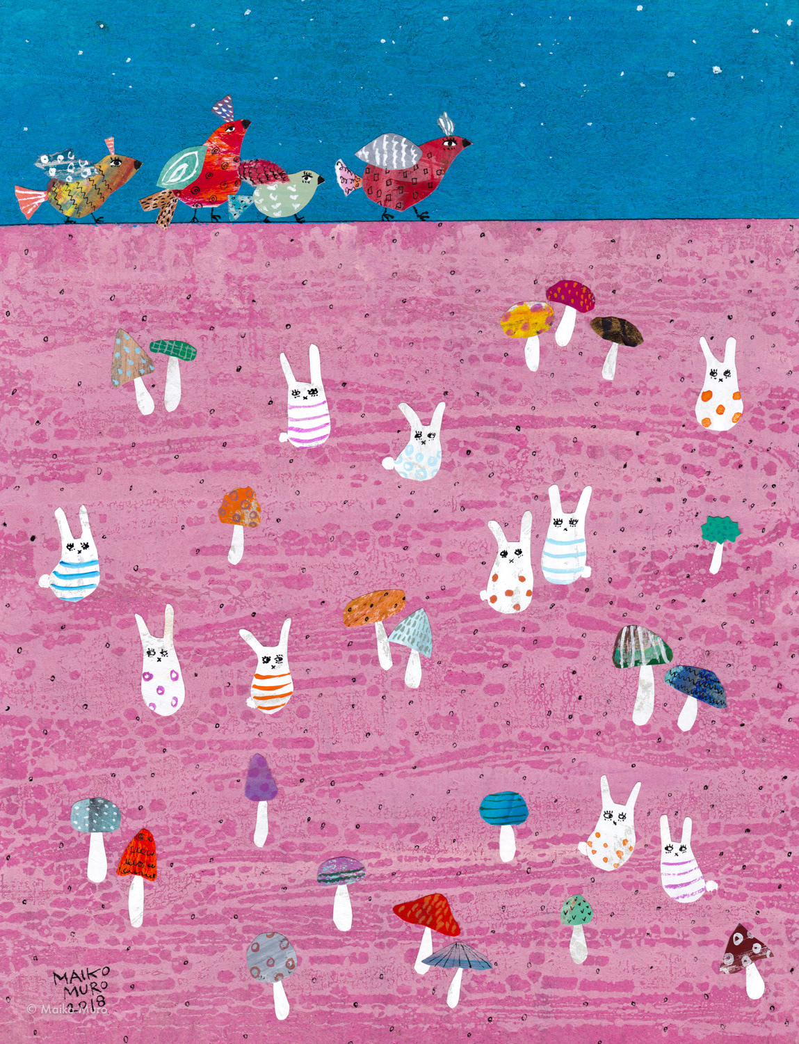 ピンクの大地 / アマテ紙にアクリル、インク、コラージュ / 28 x 21.5 cm / 2018 la tierra roja / acrylic and ink on amate paper, collage / 28 x 21.5 cm / 2018