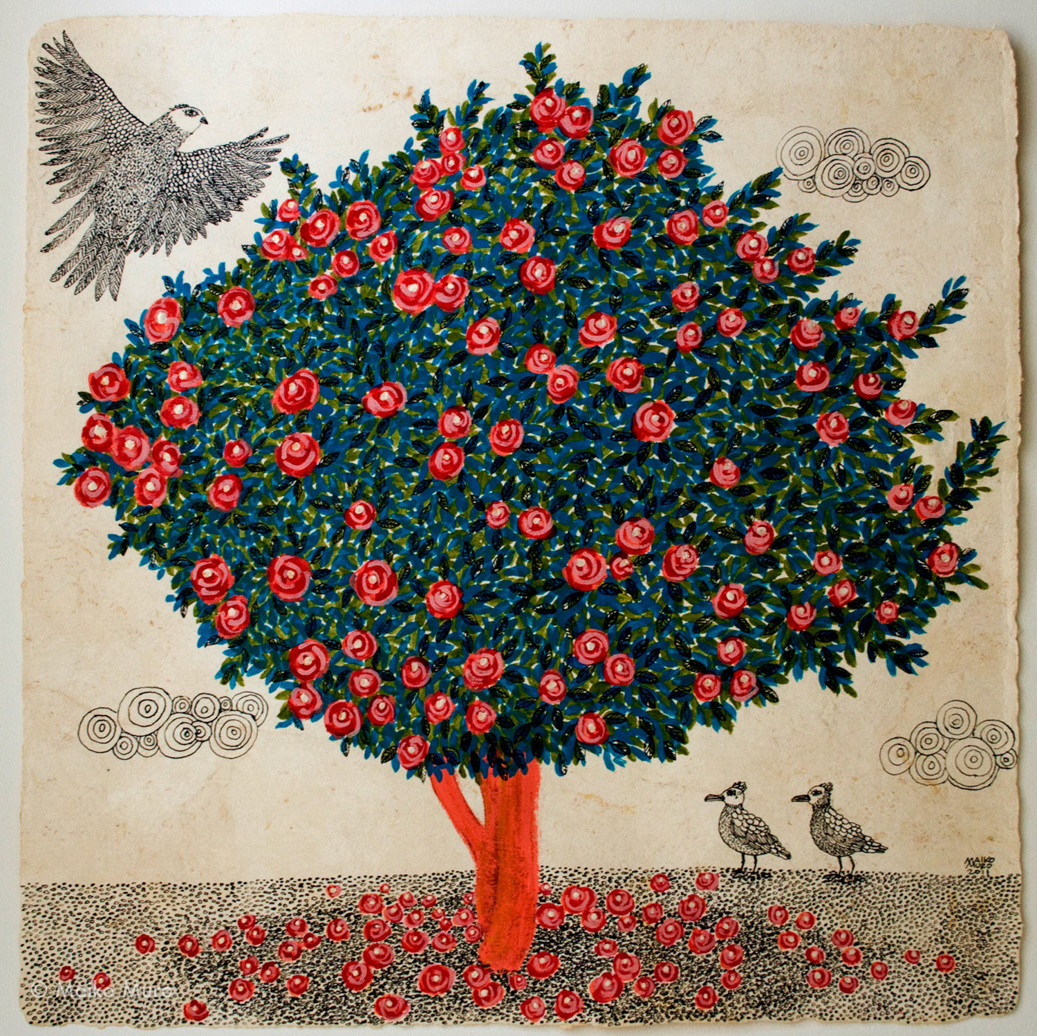 溢れ出す (アマテ紙にアクリル、インク / 40x40 cm / 2011) abundante (acrylic and ink on amate paper / 40x40 cm / 2011)