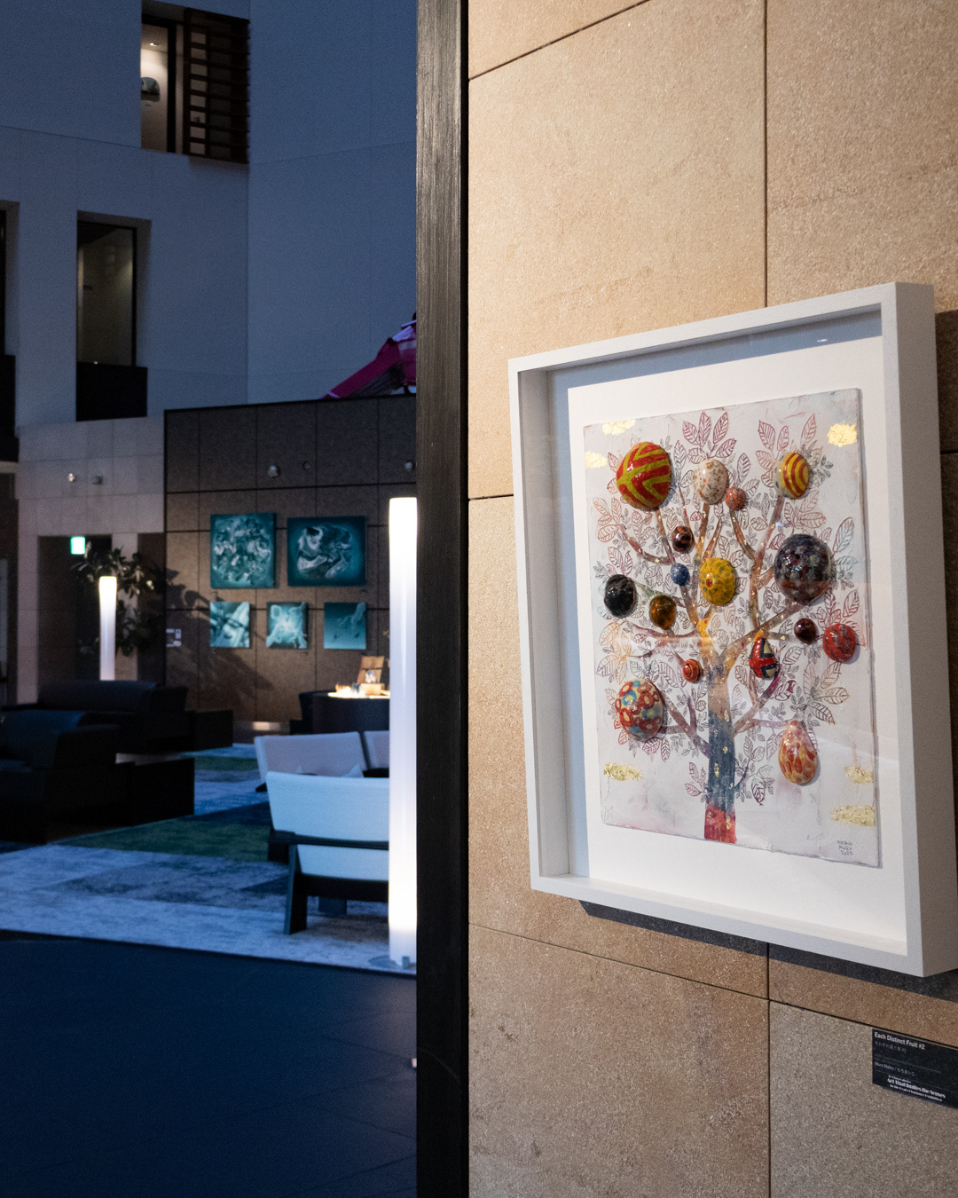 Artworks installed in quiet hotel space