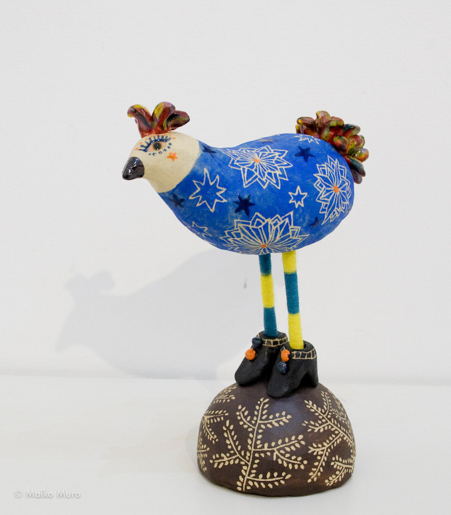 星まつりの青い鳥 Pájaro azul del festival de las estrellas 陶、アルミ、フェルト ceramic, aluminium, felt 23x20x10 cm / 2014