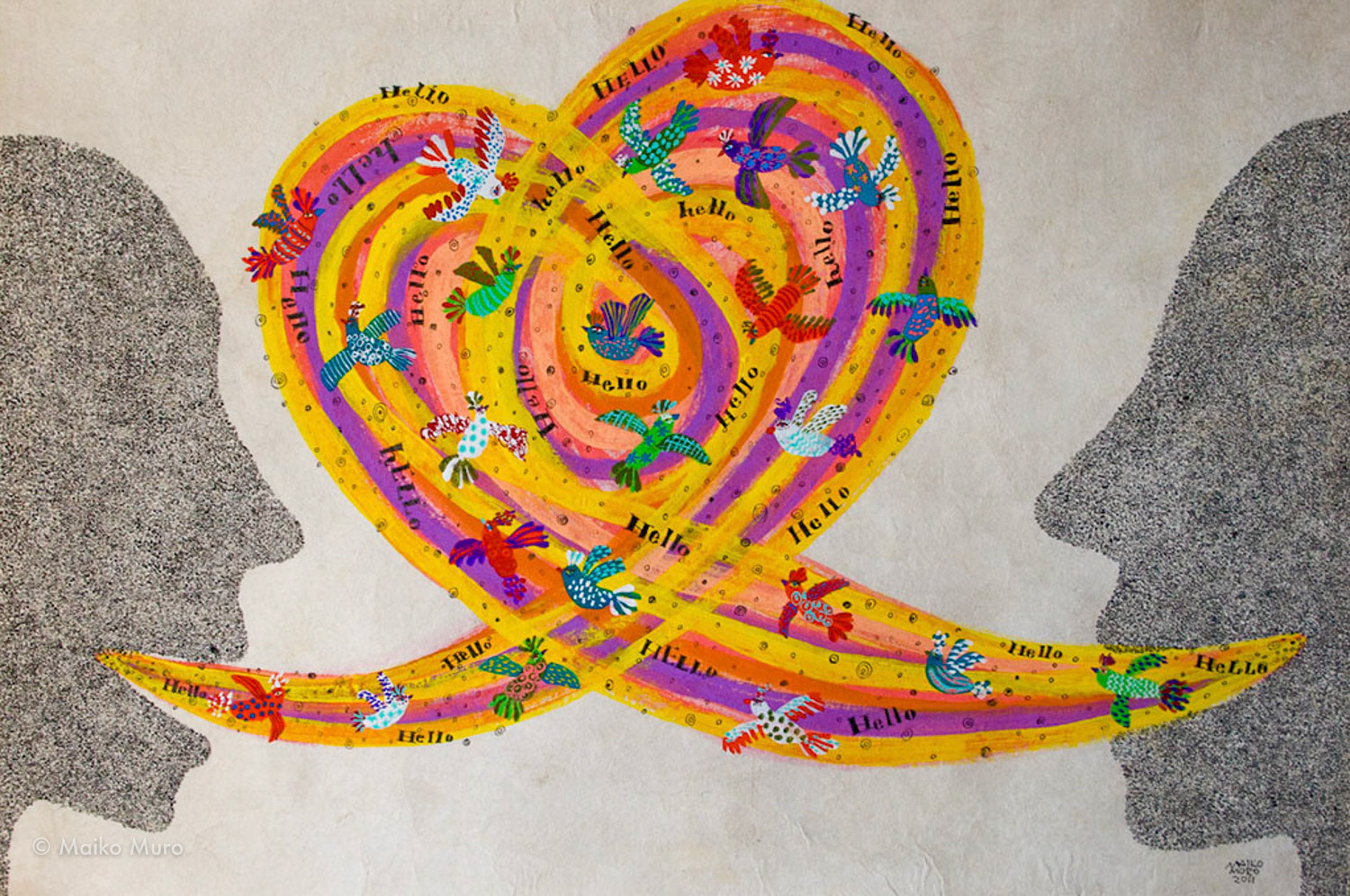 hello （アマテ紙にアクリル、インク / 60x40 cm / 2011） hello (acrylic and ink on amate paper / 60x40 cm / 2011)