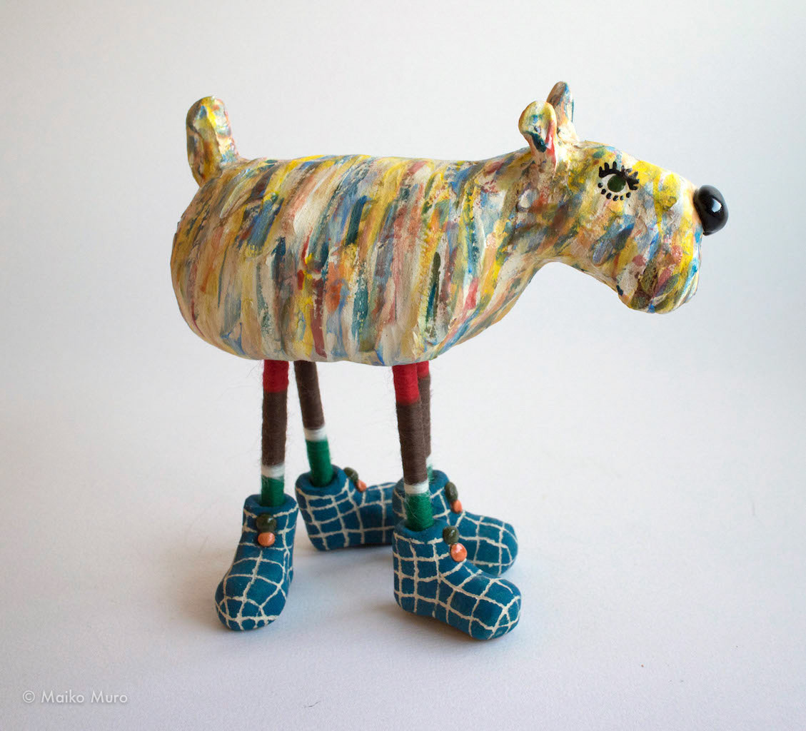 もじゃ戌 mojya dog 陶、アルミ、フェルト ceramic, aluminium, felt 16x9x15.5 cm / 2018