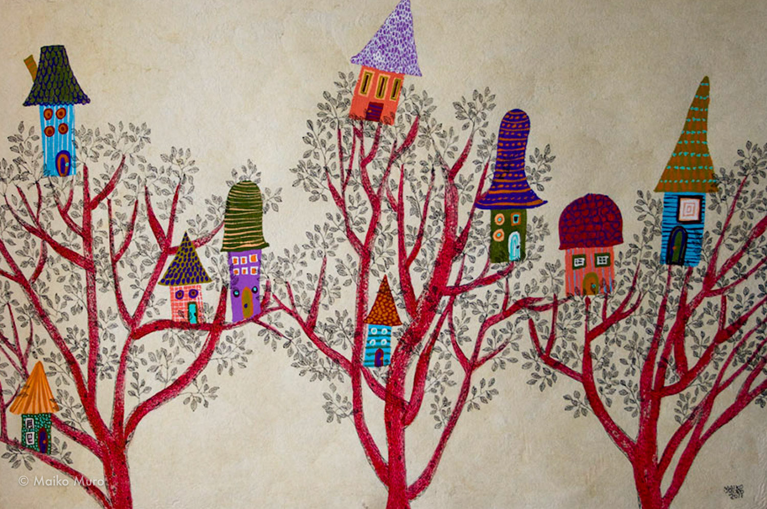 住宅街 II (アマテ紙にアクリル、インク / 40x60 cm / 2011) zona residencial II (acrylic and ink on amate paper / 40x60 cm / 2011)