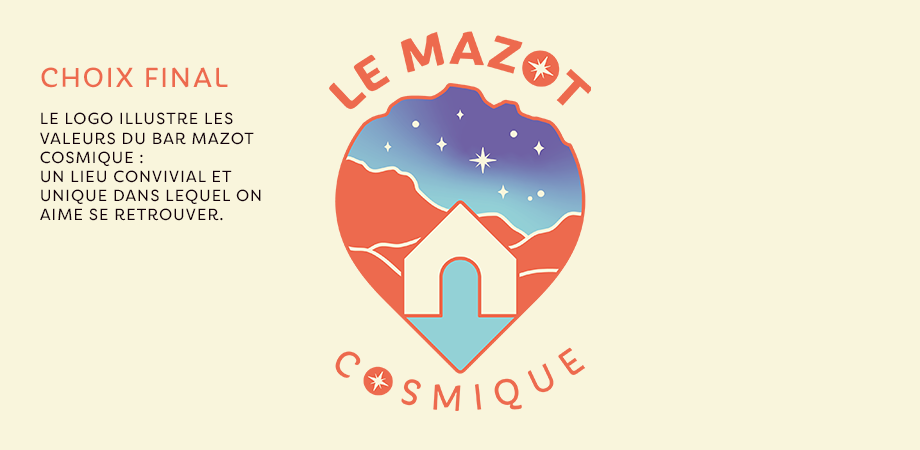 Logo Mazot Cosmique, identité visuelle créée par Mathilde Xardel, direction artistique et identité visuelle