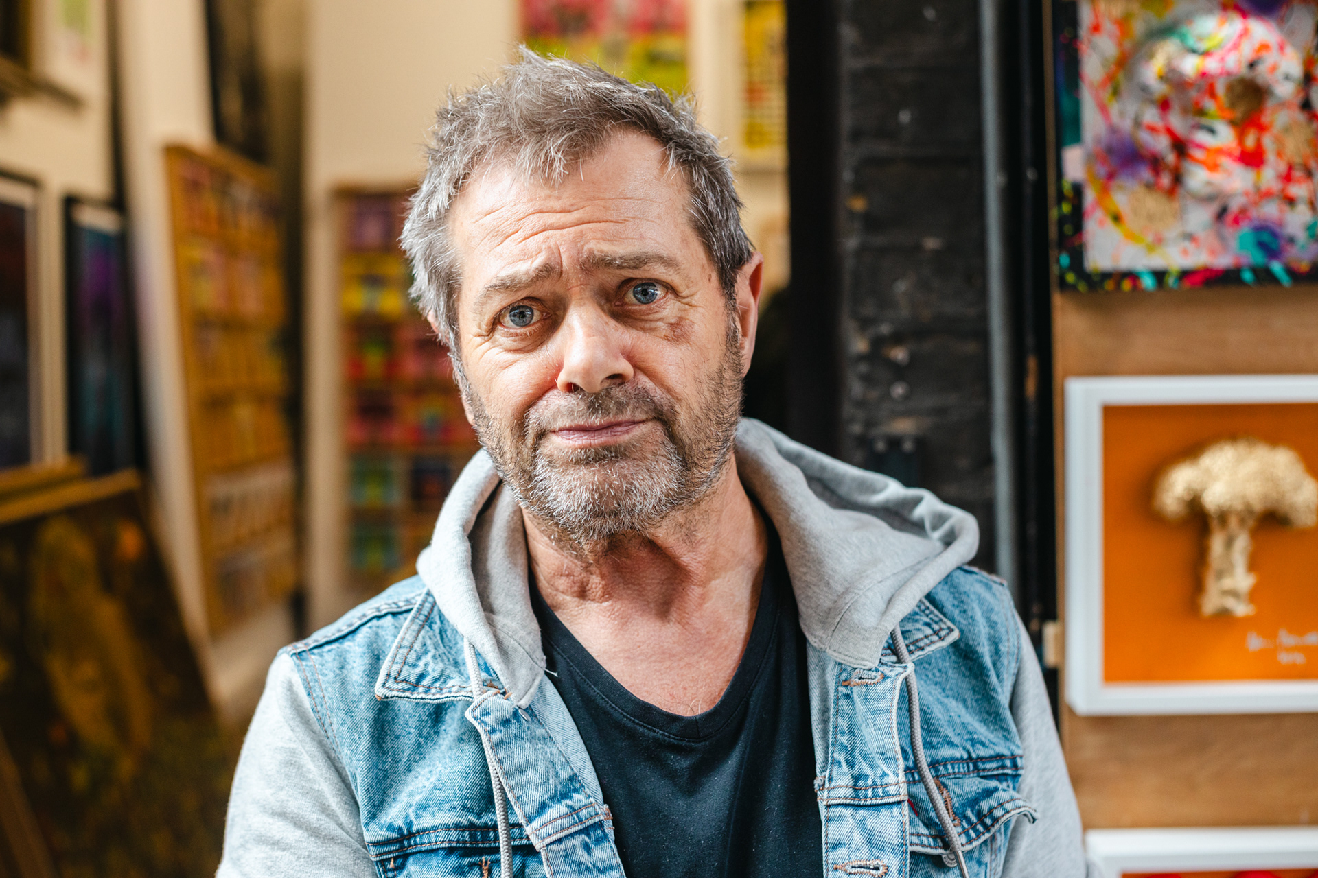 Adrian Boswell, AKA The Brocolli Man, Street artist, outside his studio "Brocolli Lane"