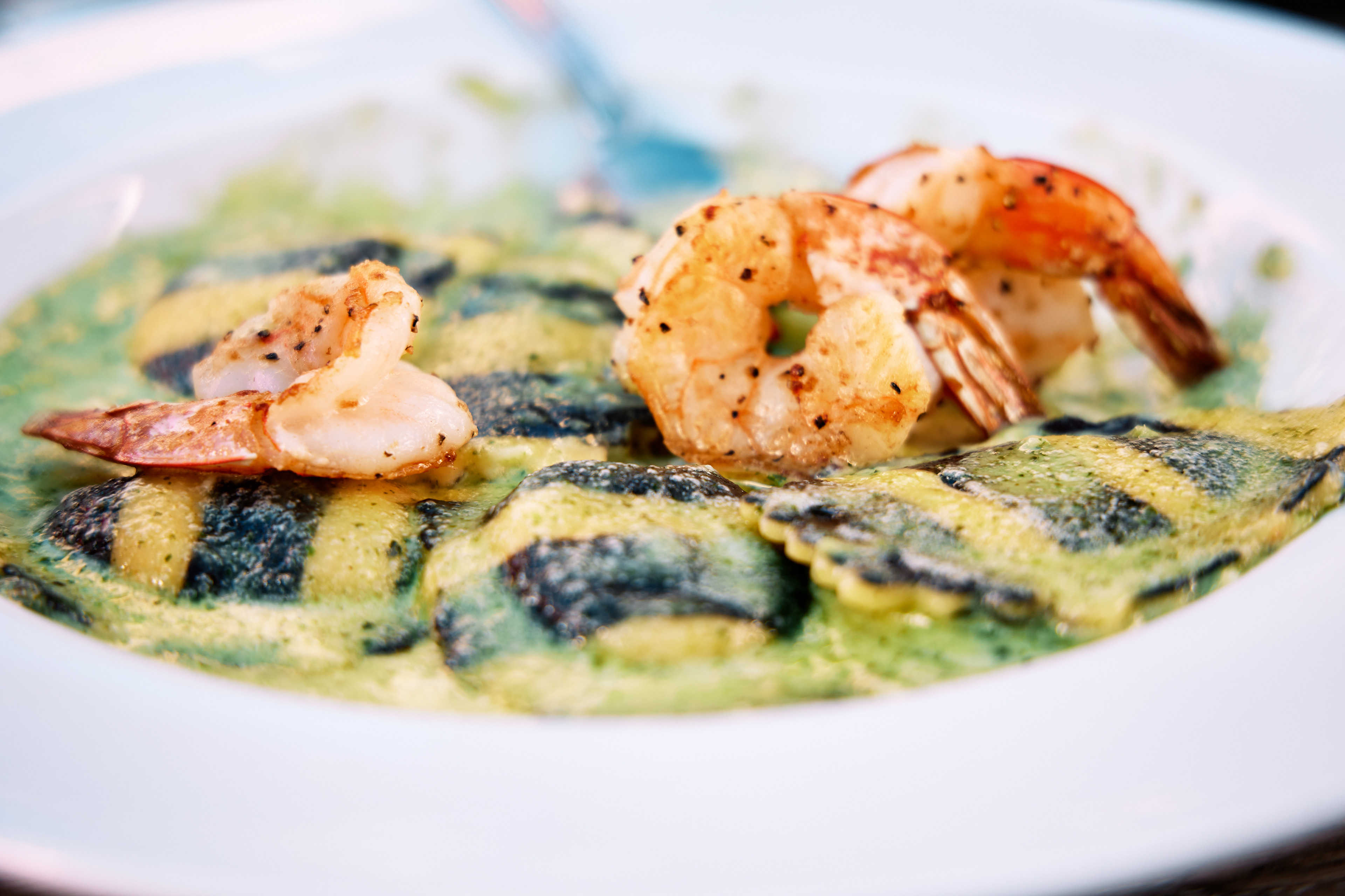 Lobster ravioli & shrimp, Abalonetti Bar & Grill, Monterey, California - July 2022. Canon EOS R6 | Canon RF 24-105mm F4L IS USM