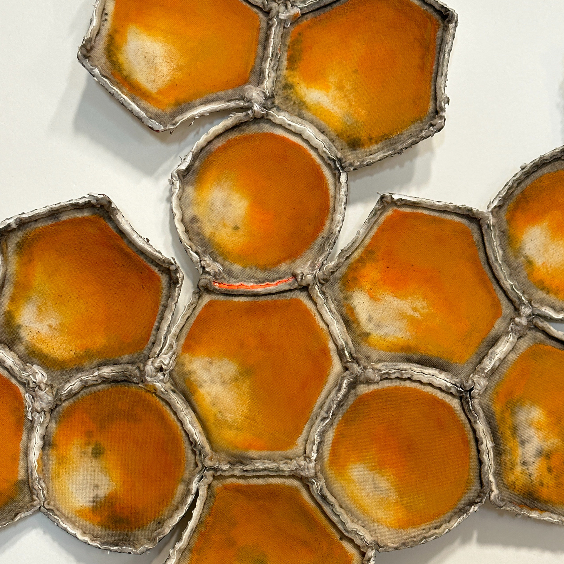 Tessellation # 3, 2023, Deconstructed soccer ball, acrylic and oil paint (Detail)