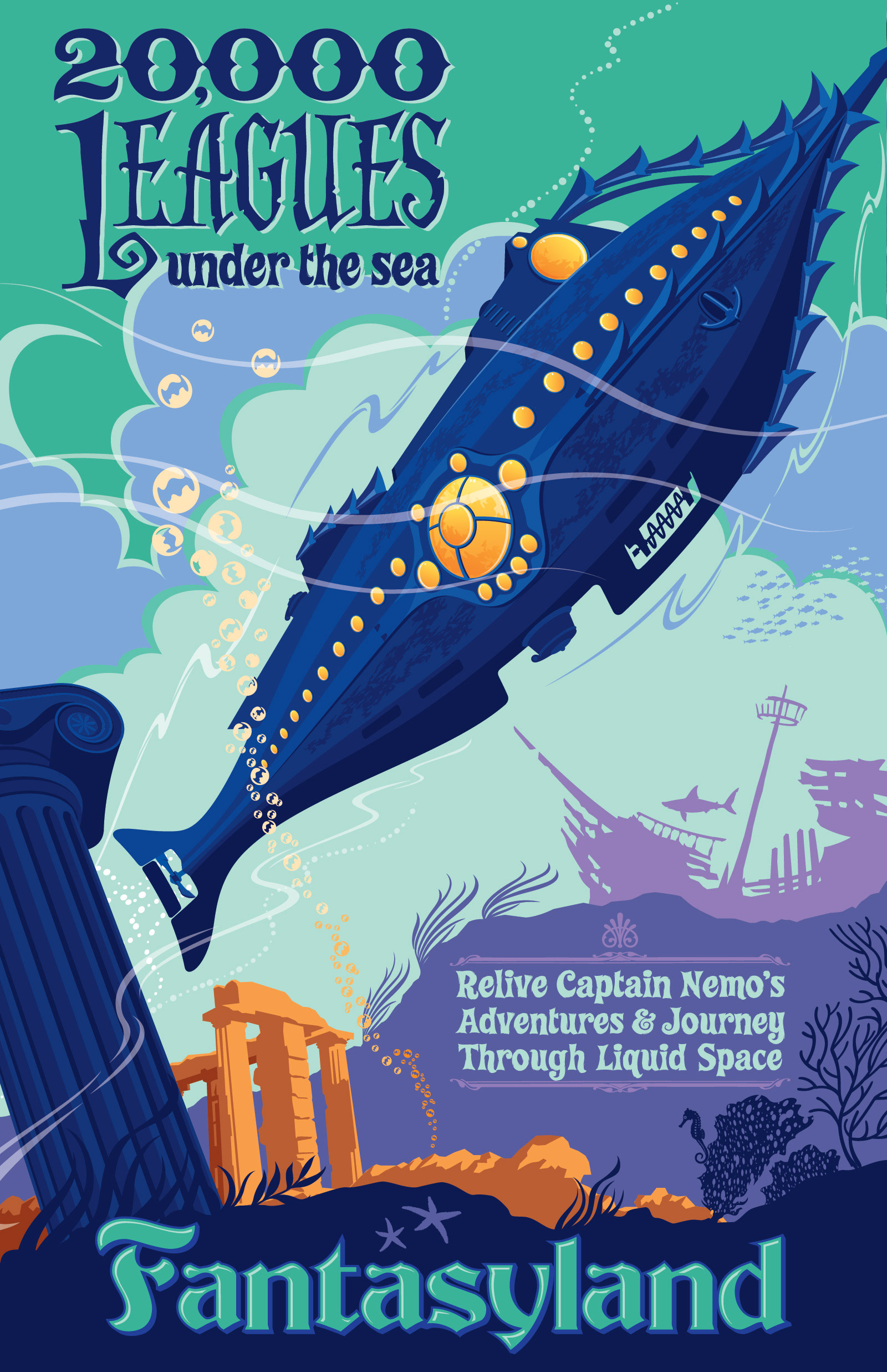 Illustration inspired by Walt Disney World's "20,000 Leagues Under the Sea" attraction poster - 2012