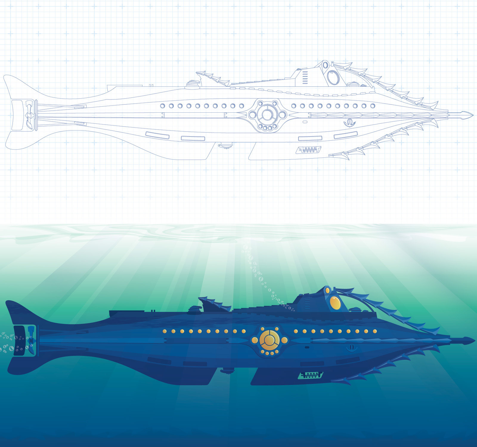 Nautilus submarine schematic from "20,000 Leagues Under the Sea"  - 2022
