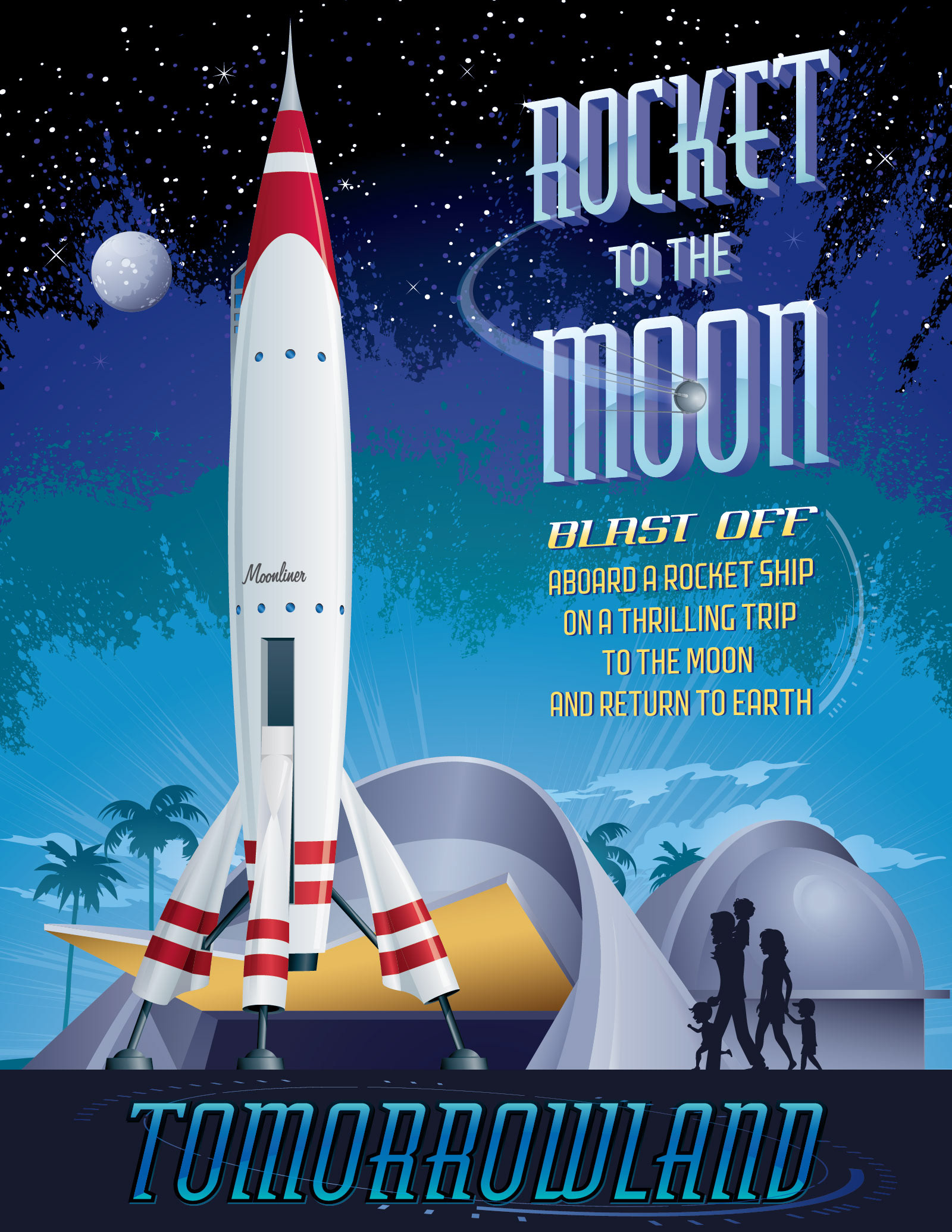 Illustration inspired by Disneyland's 1955 "Rocket to the Moon" attraction poster - 2011