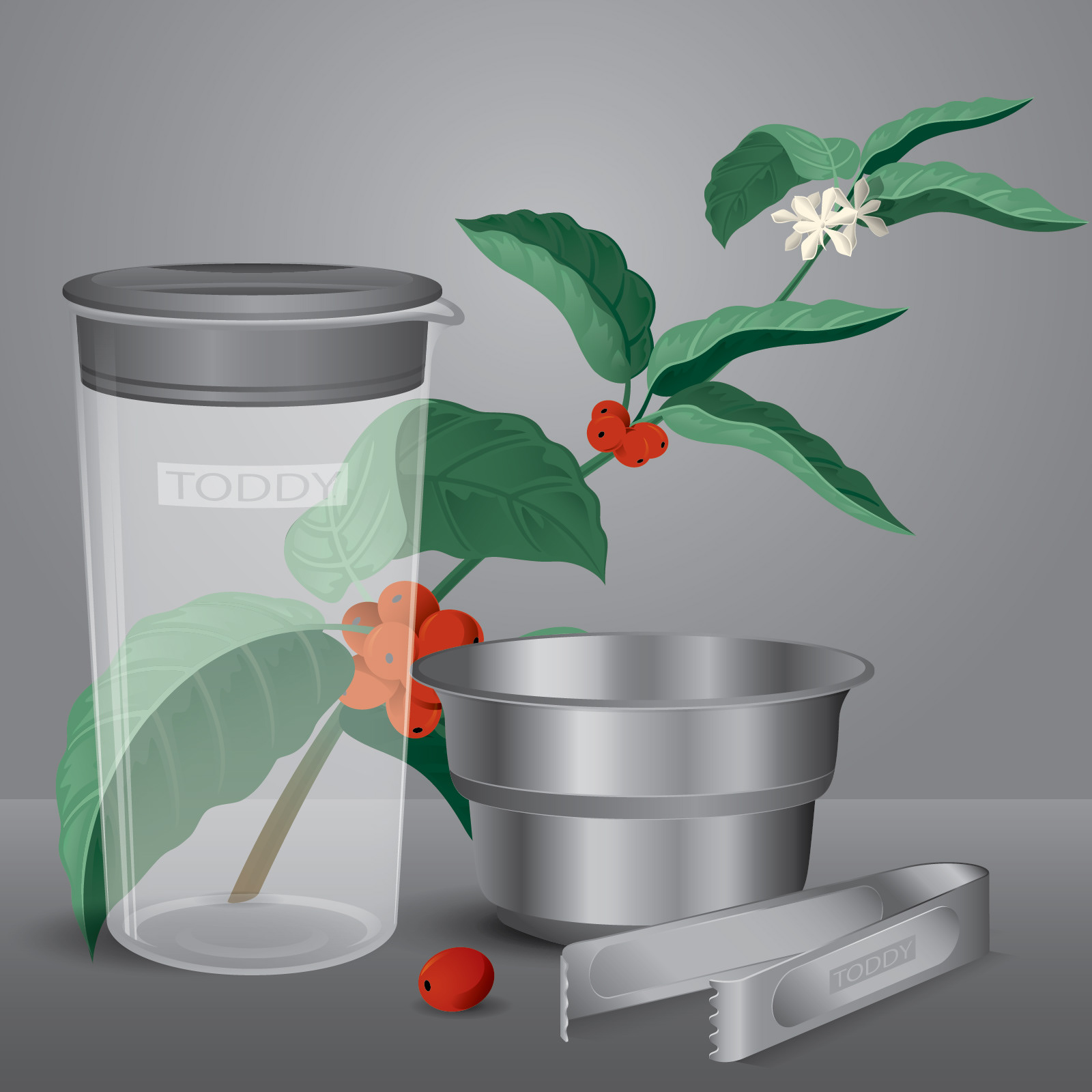 Promo Illustration of a cold brew coffee single-serve kit.